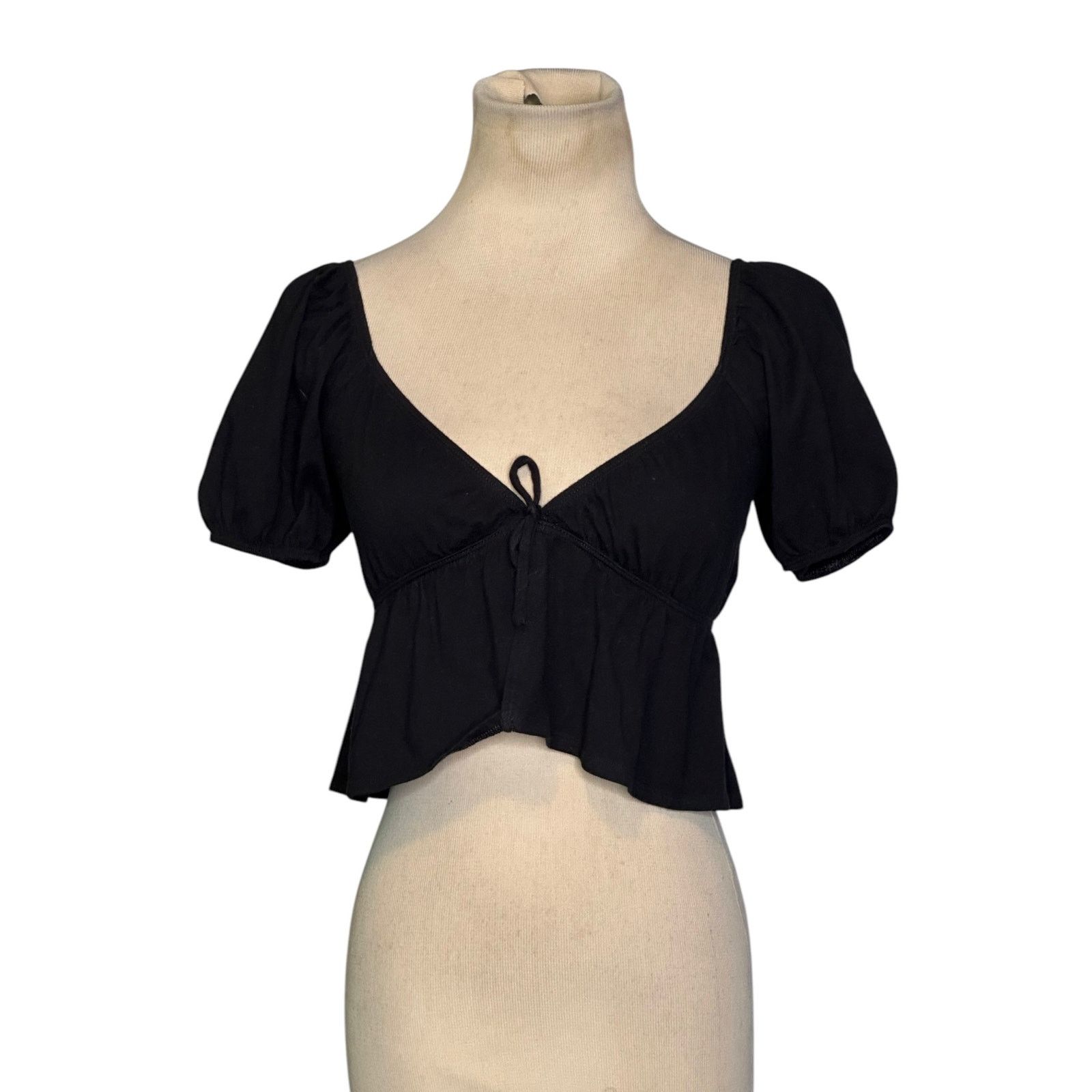 Aritzia Sunday Best black cotton front tie crop blouse size 2XS Size XXS / US 00 / IT 34 - 1 Thumbnail