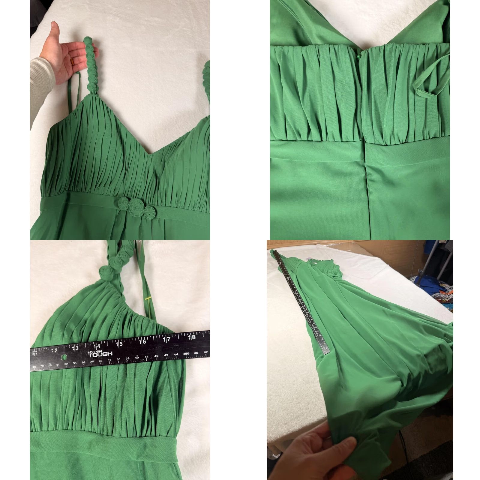 Vintage Liz Fields Dress Womens 14 Green Chiffon Sweetheart Strappy Maxi Formal Gown Size XL / US 12-14 / IT 48-50 - 9 Thumbnail