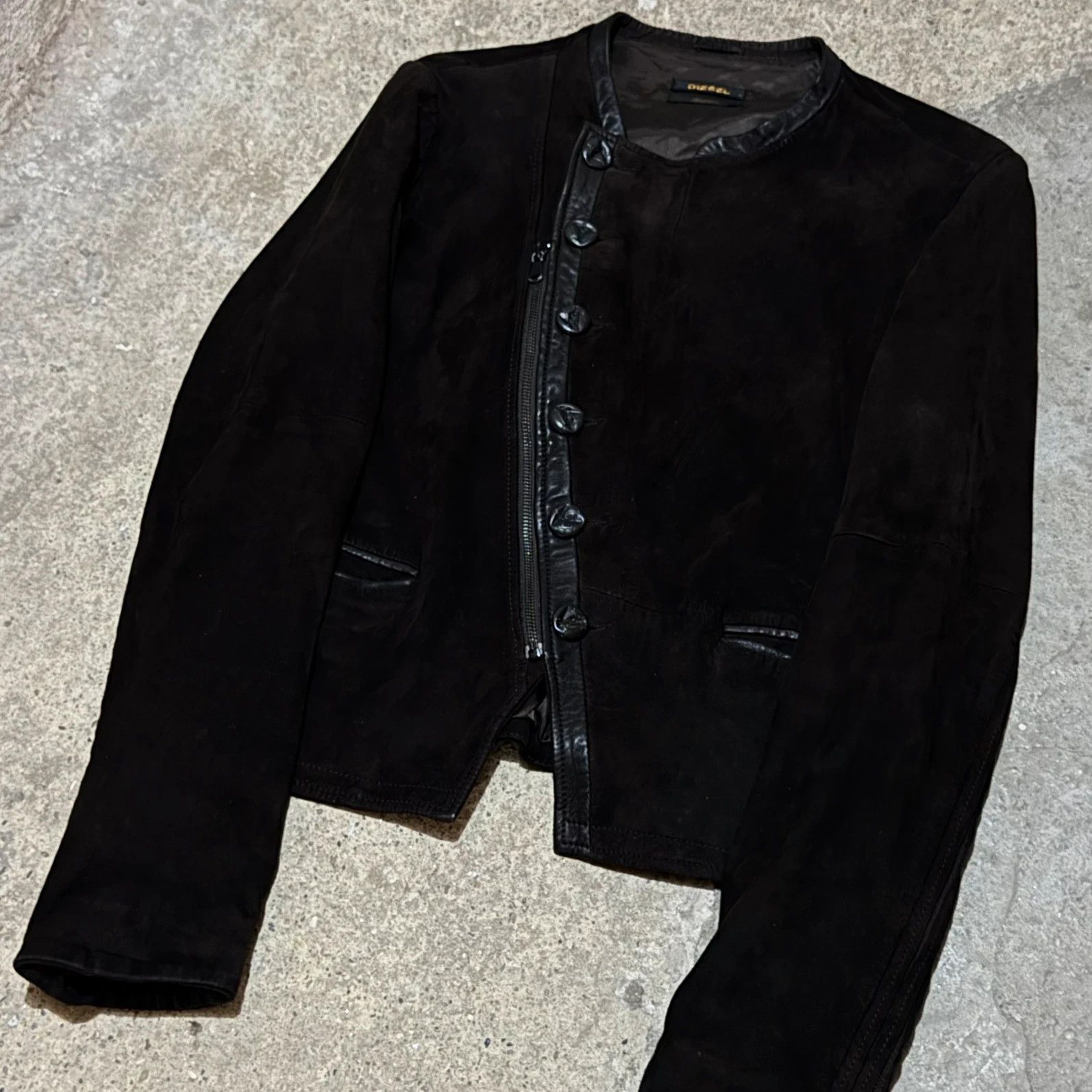 Diesel Black Gold Diesel asymmetrical buttons & zip goat leather jacket Size L / US 10 / IT 46 - 2 Thumbnail