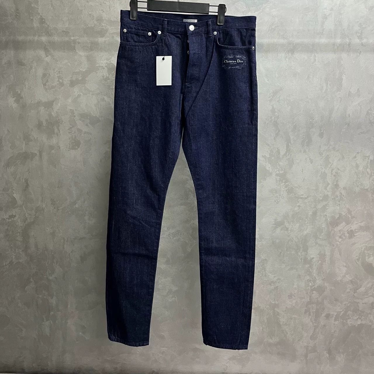Dior Dior Blue Solid Logo Embroidered Jeans Size US 31 - 1 Thumbnail
