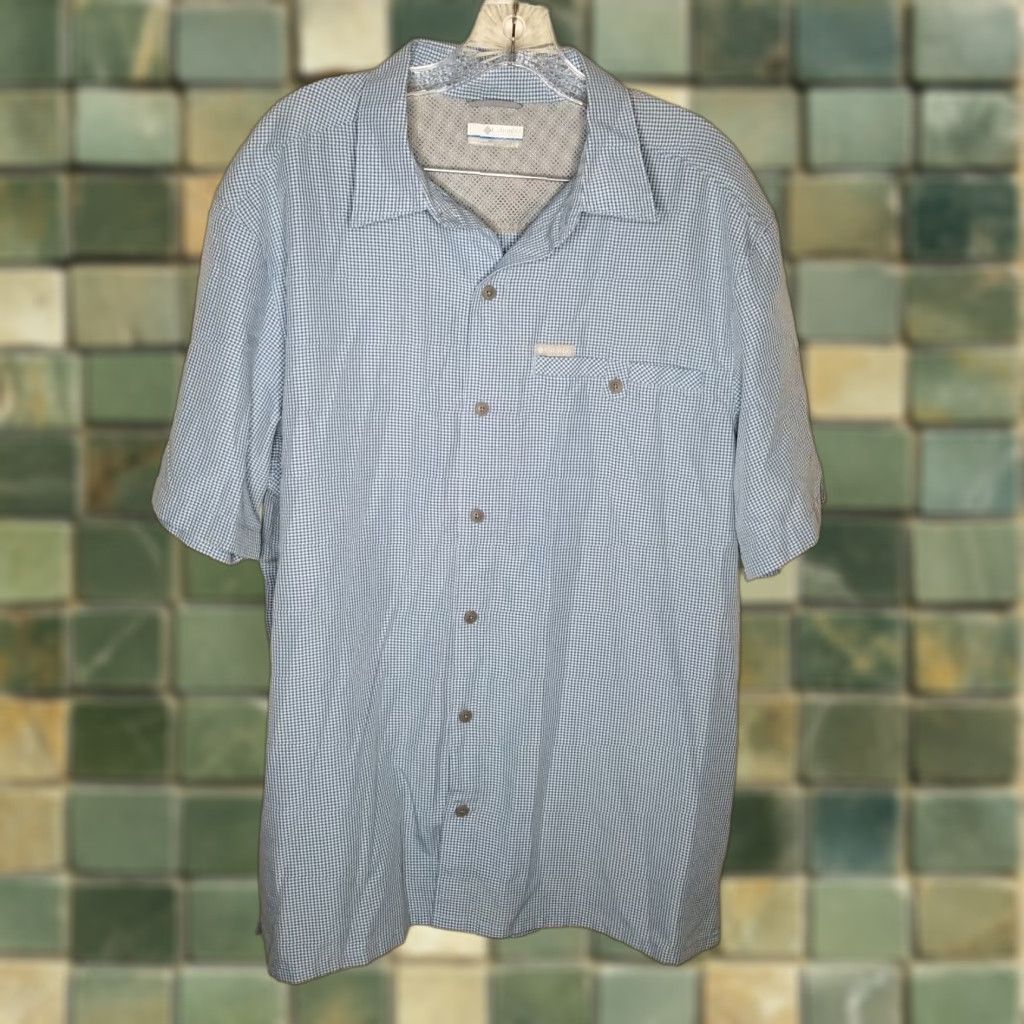 Vintage Columbia Shirt Men L Regular Short Sleeve Blue Button-Up Size US 33 - 1 Thumbnail