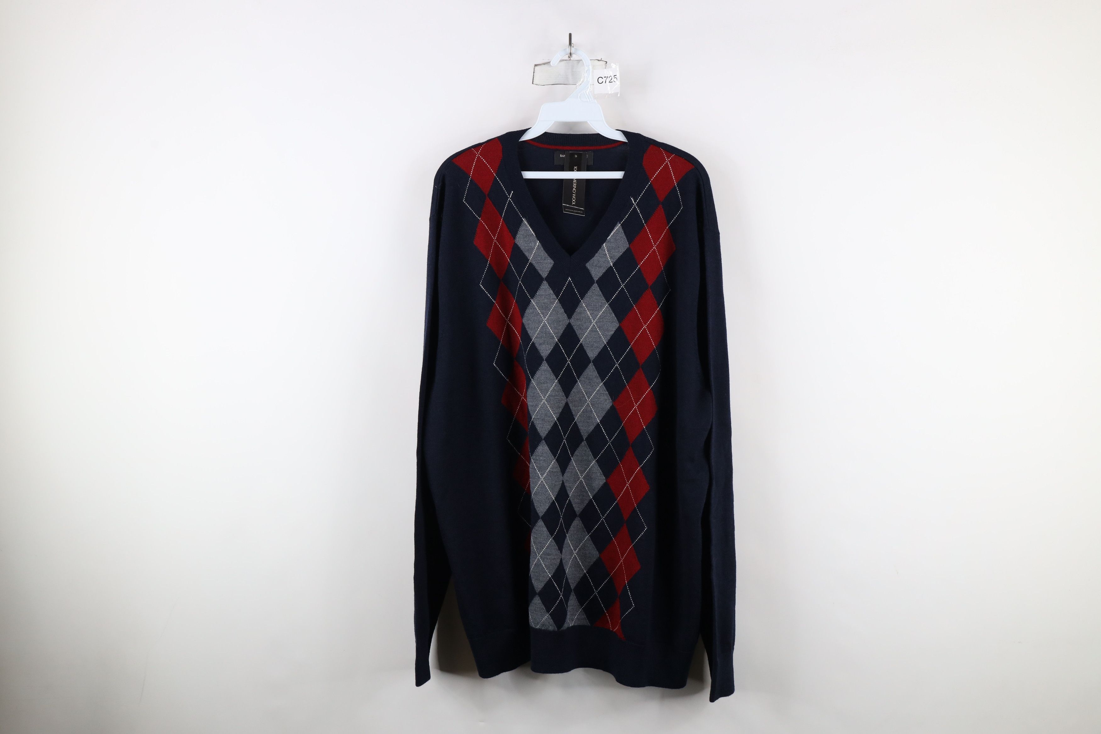 Banana Republic × Vintage Banana Republic Wool Knit Argyle Diamond V-Neck Sweater Size US XXL / EU 58 / 5 - 1 Thumbnail