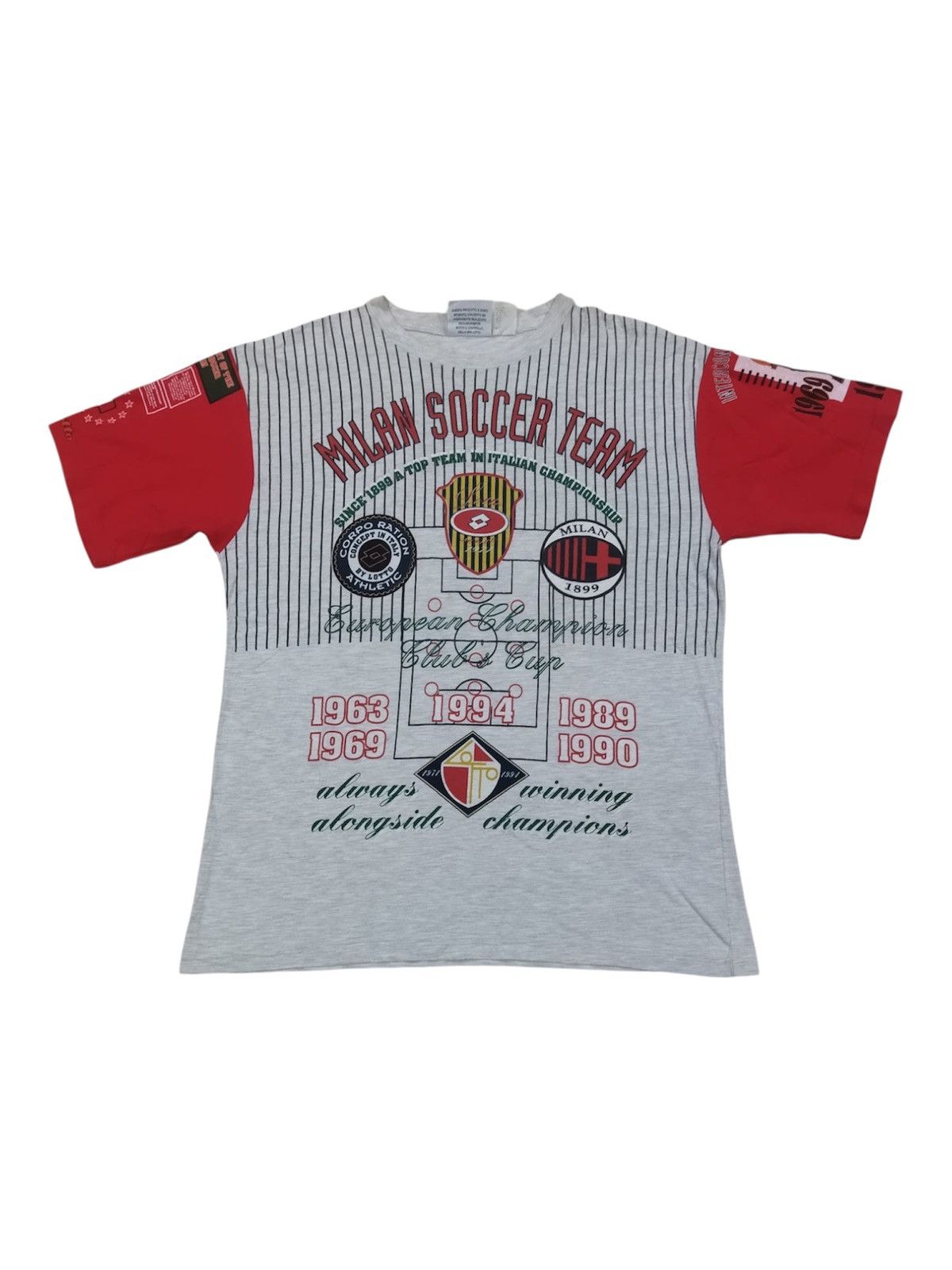 Lotto Sport Super Rare Vintage 1993 AC Milan Lotto Striped Tee Size US L / EU 52-54 / 3 - 1 Thumbnail