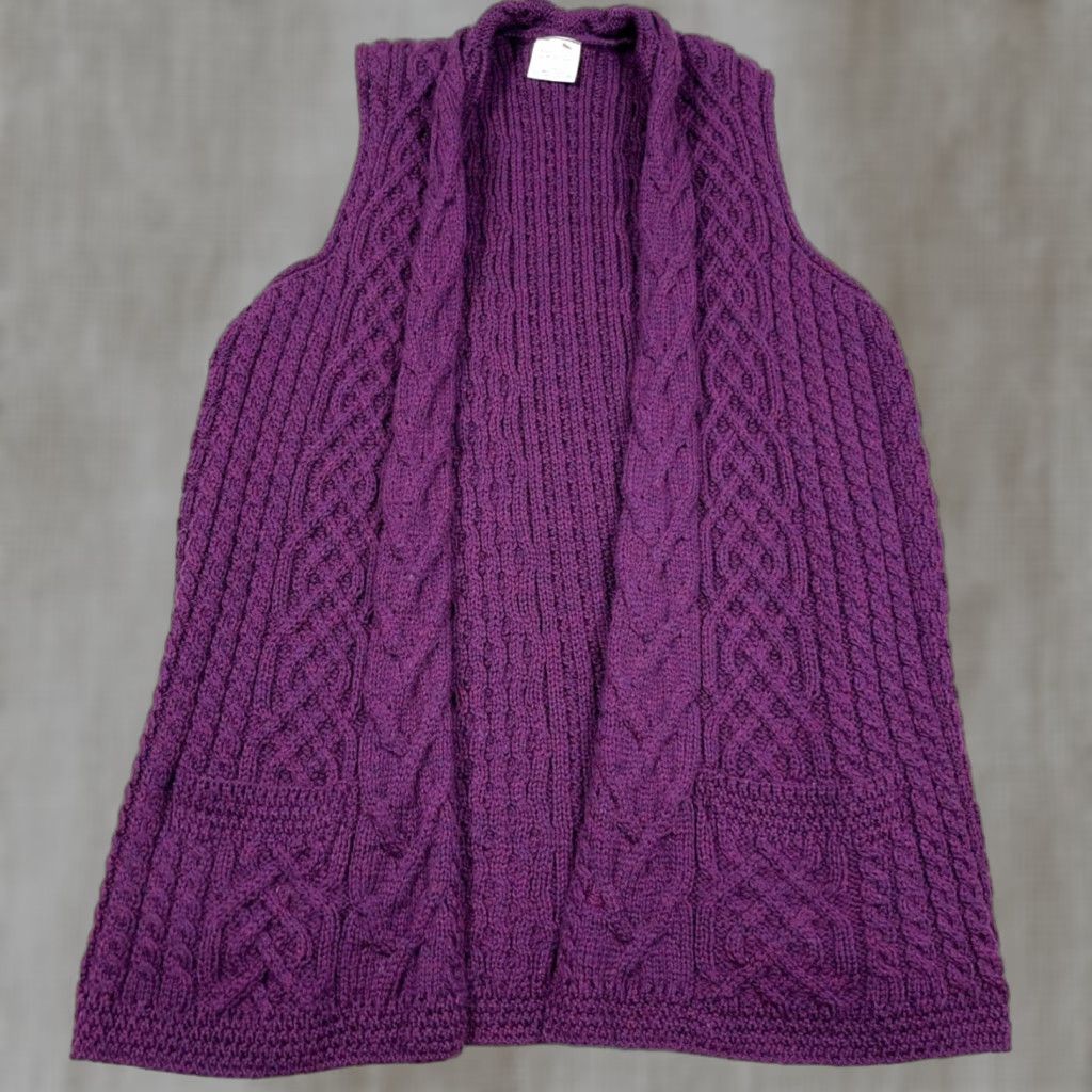 Vintage Kilronan Knitwear Sweater Vest Women XL Purple Wool Cable-Knit Open Front Cardigan Knitwear Pattern Solid Winter Fall Womens Kilronan Rib Cable Vest Size XL / US 12-14 / IT 48-50 - 1 Thumbnail