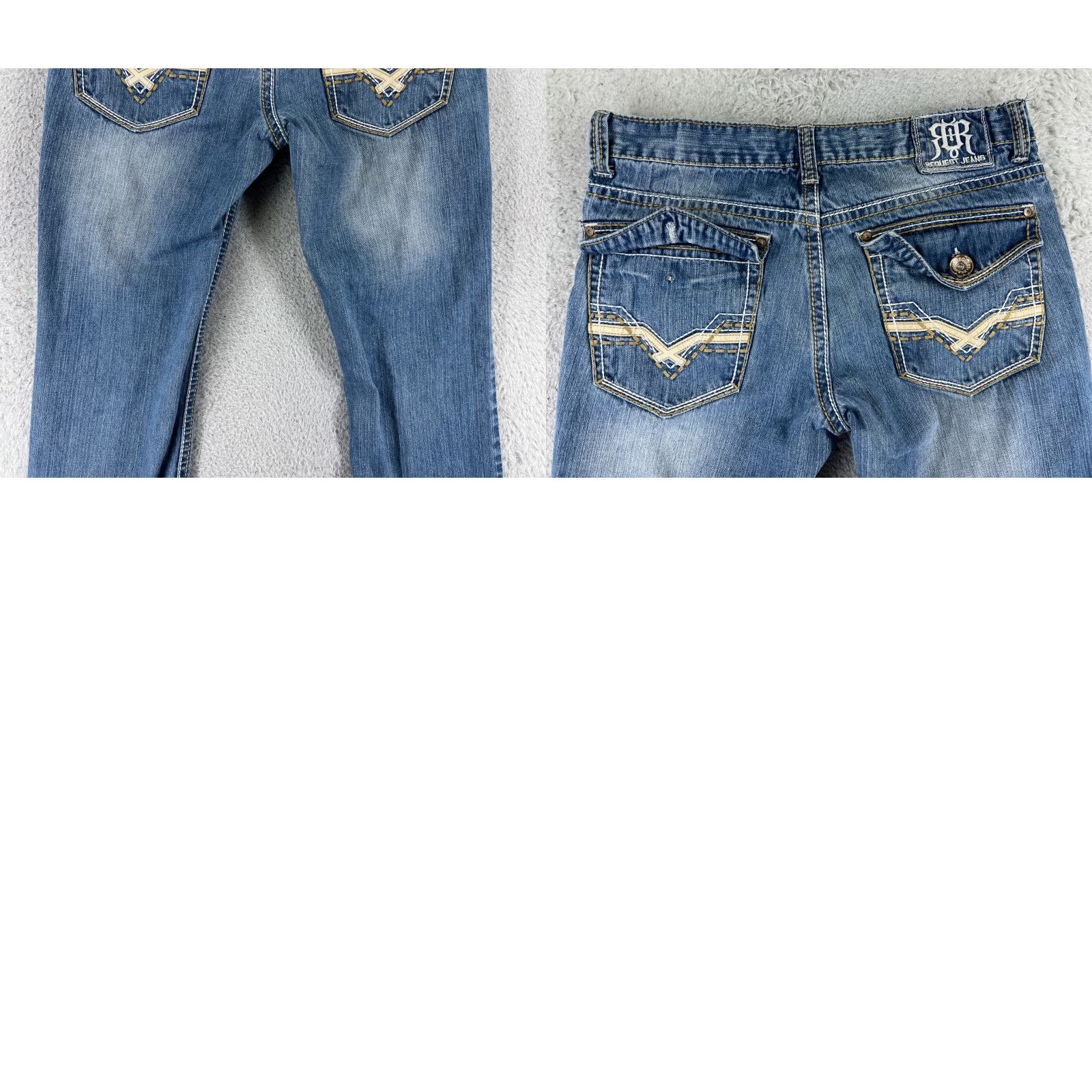 Vintage Request Jeans Jeans Womens 32 Blue Denim Straight Distressed Embroidered 31x26 Jeans Size 24" / US 00 / IT 34 - 10 Thumbnail