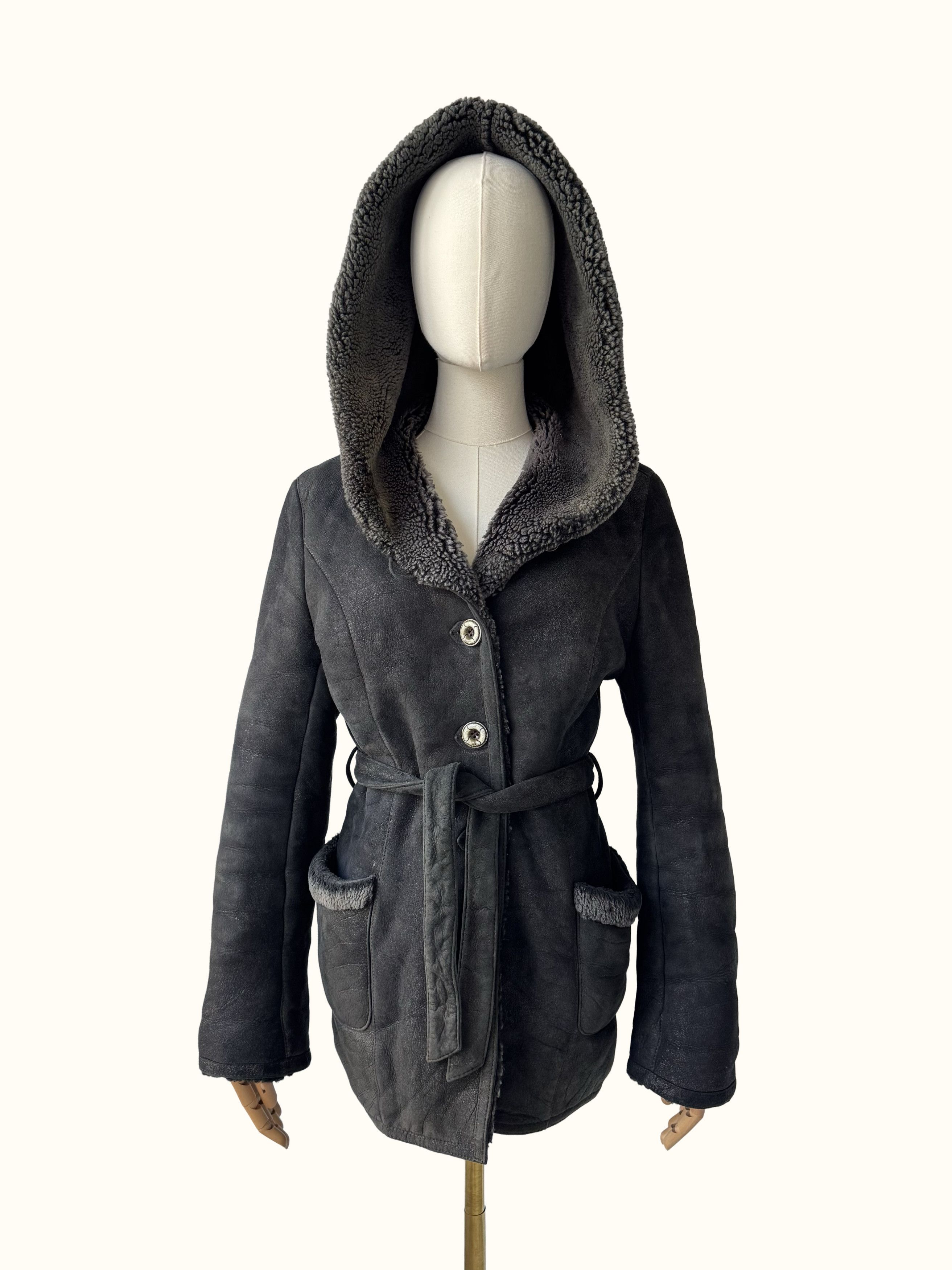 Vintage Vintage Real Sheepskin Hooded Coat (B550) Size M / US 6-8 / IT 42-44 - 2 Thumbnail