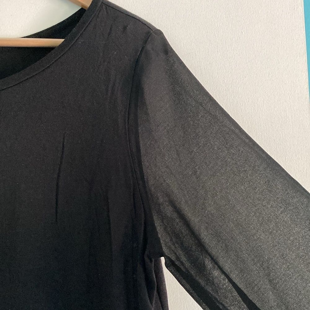 Haute Hippie Haute Hippie Size L Black Modal Pullover Top Sheer Sleeve Size L / US 10 / IT 46 - 3 Thumbnail
