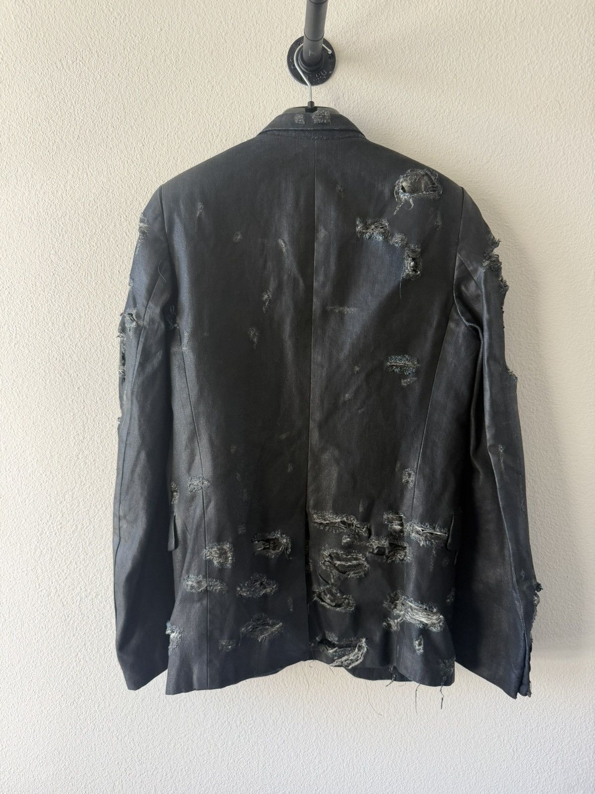 Dior Sample AW03 Luster “Strip” Waxed Distressed Denim Blazer 46 Size 46R - 6 Thumbnail