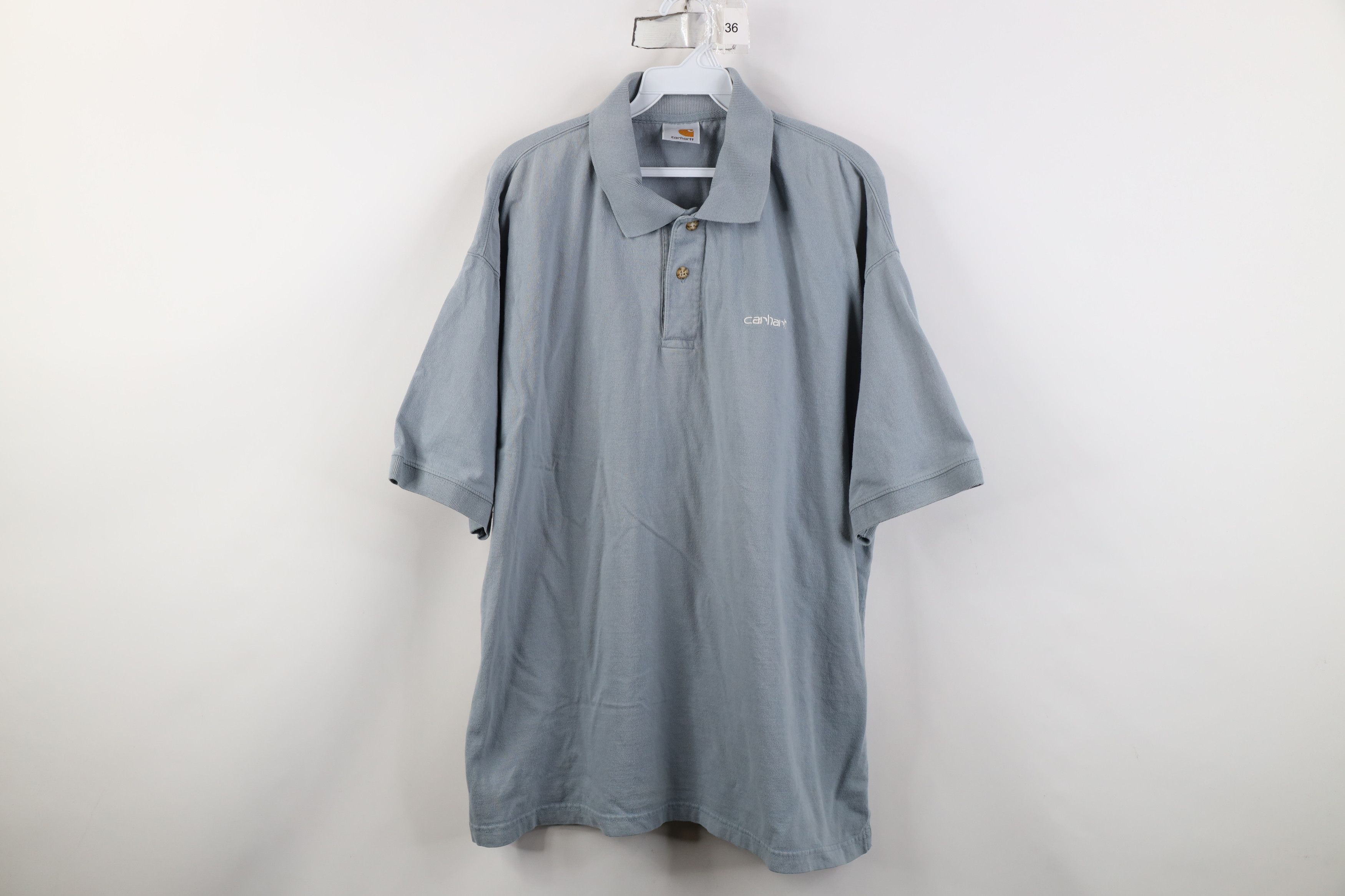 Carhartt Vintage 90s Carhartt Spell Collared Polo Shirt Steel Blue Size US XXL / EU 58 / 5 - 1 Thumbnail