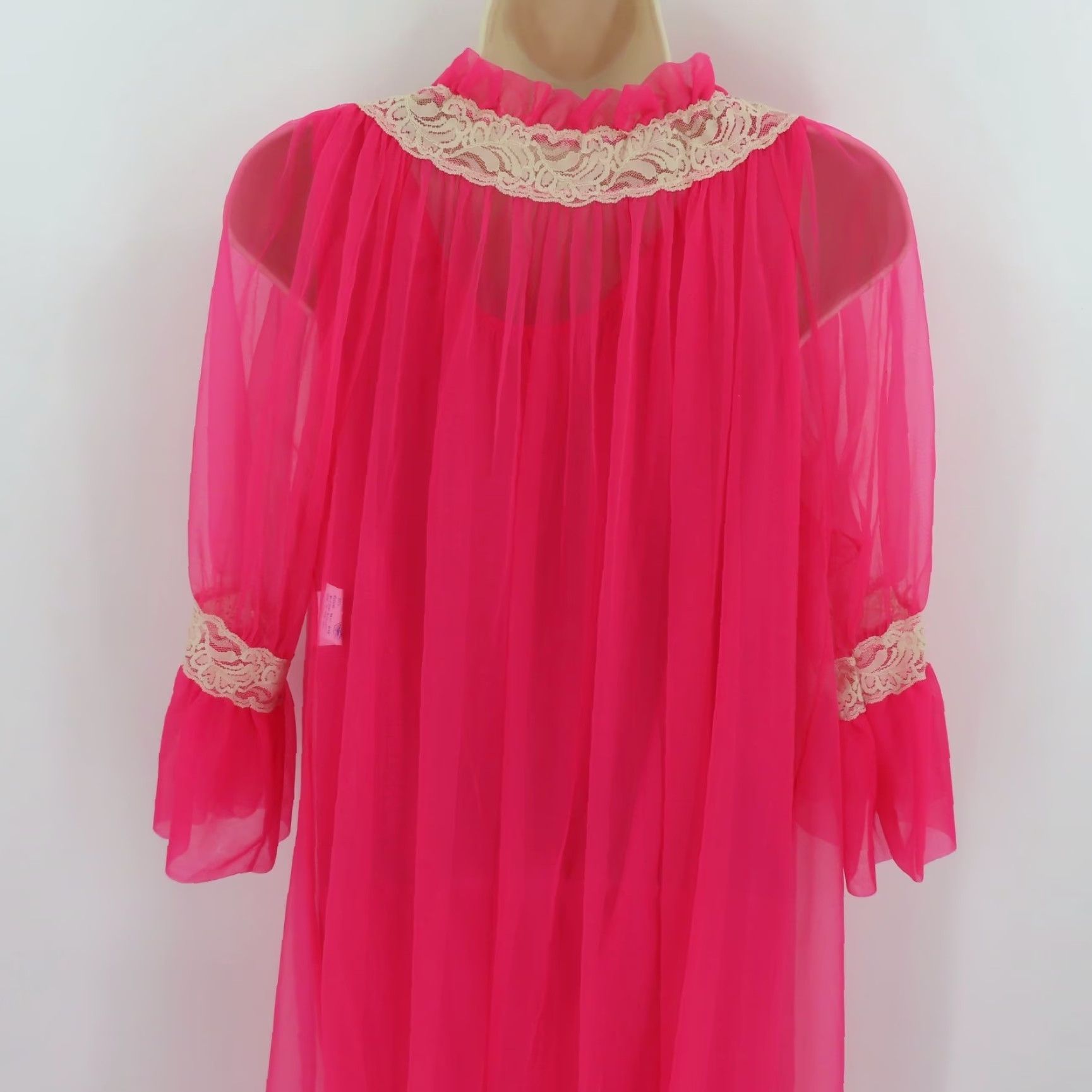 Vintage VINTAGE Union Made Women Medium Pink Sheer Nightgown Dress Robe Set Solid Pink Lace Shirt? Size M / US 6-8 / IT 42-44 - 7 Thumbnail