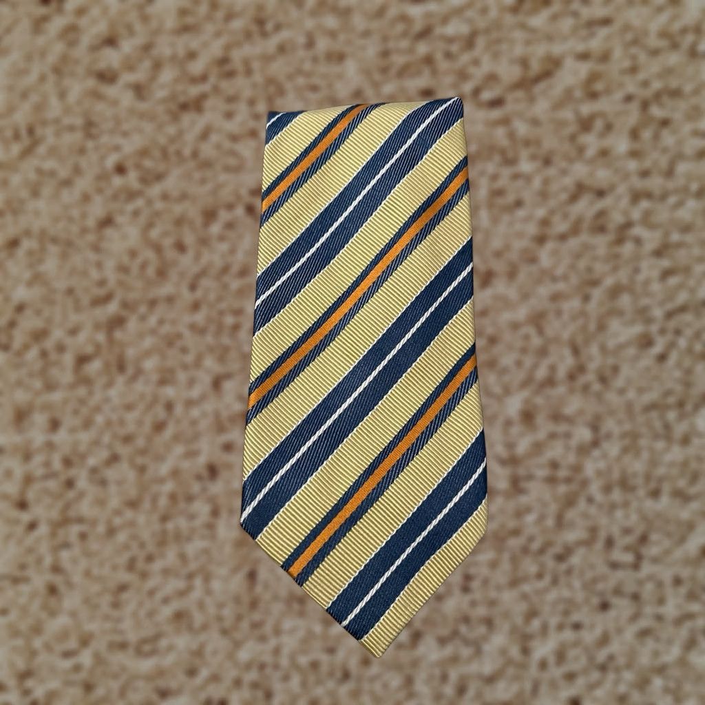 Etro ETRO Milano Men's Yellow Multicolor Striped Silk Cotton Neck Tie Made in Italy Size ONE SIZE - 1 Thumbnail