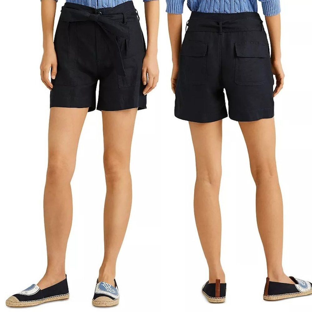 Lauren Ralph Lauren NWT New Lauren Ralph Lauren Navy Belted Linen Shorts Size 6 Size 28" / US 6 / IT 42 - 1 Thumbnail