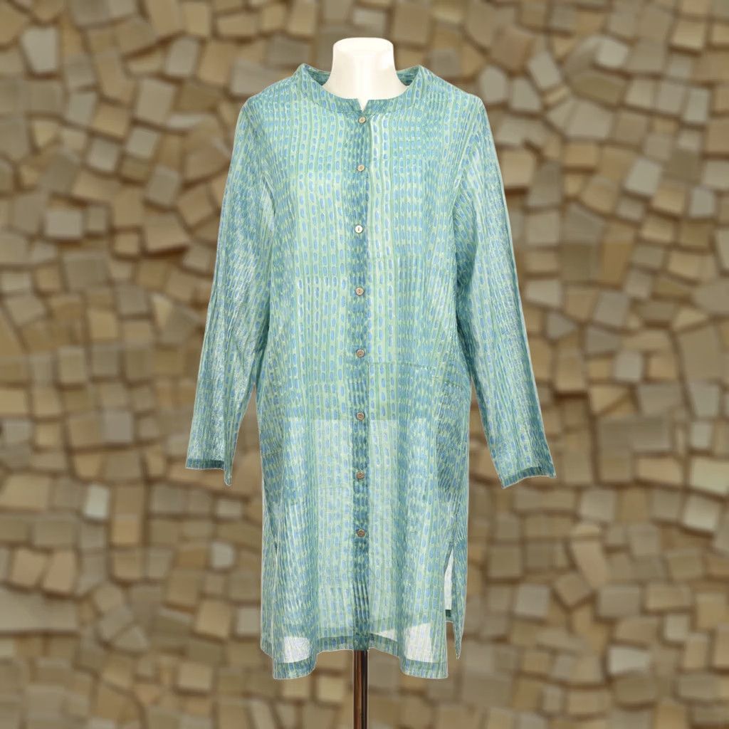Altea Gudrun Sjoden DDP Tunic Shirt M Teal Organic Cotton Button-Up Women Size M / US 6-8 / IT 42-44 - 1 Thumbnail