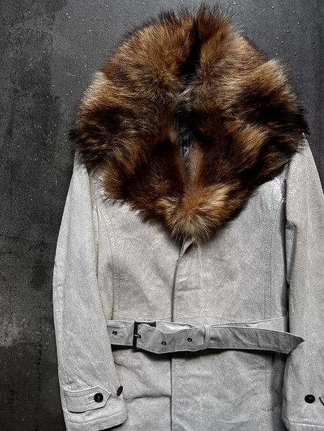 Tornado Mart Tornado Mart 1990s Detachable Fur Collar Long Leather Coat Size M / US 6-8 / IT 42-44 - 4 Thumbnail