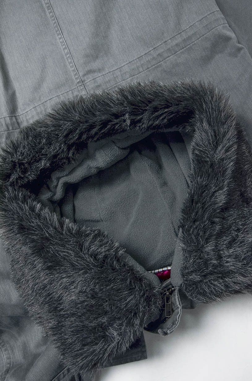 Evisu EVISU Donna Grey Herringbone Parka Faux Fur Hood - Size L Size L / US 10 / IT 46 - 11 Thumbnail