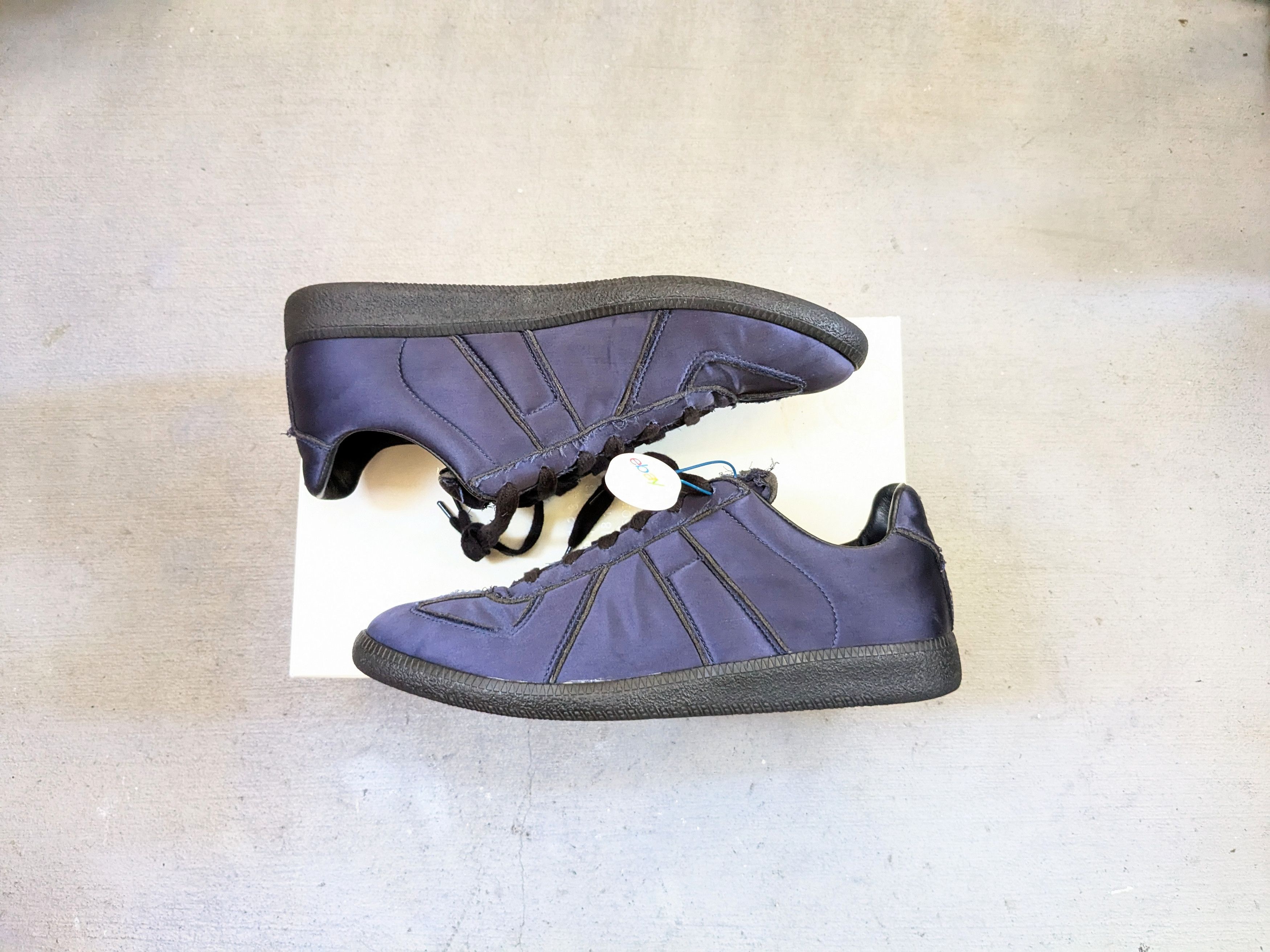 Maison Margiela Gat Replica Blue Black 11 44 Satin Leather Shoes, Men's