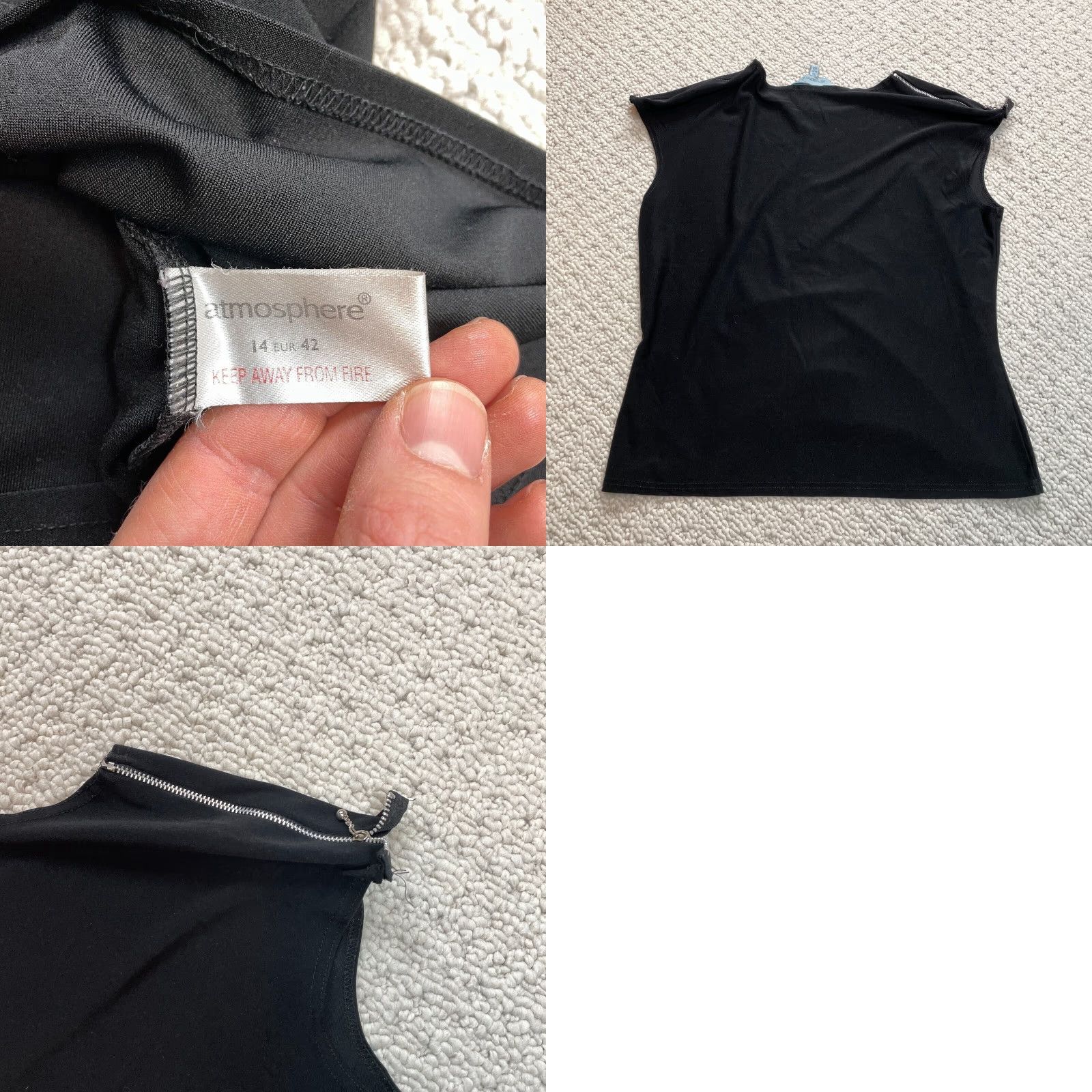Vintage Atmosphere Tank Top Shirt Womens 14 Black Sleeveless Zip Shoulder Stretch Ladies Size XL / US 12-14 / IT 48-50 - 8 Thumbnail