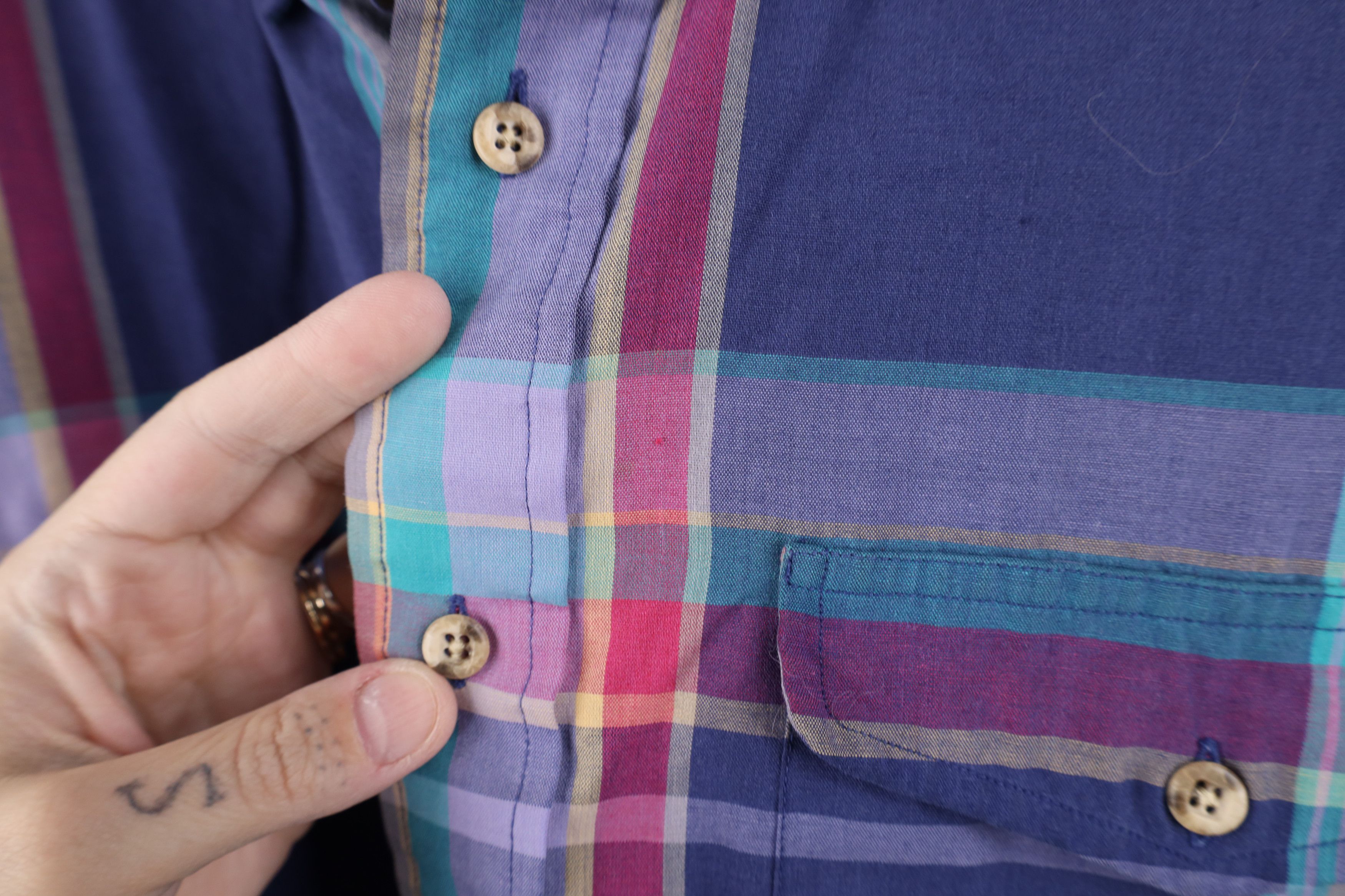Vintage Vintage 90s Streetwear Madras Plaid Button Down Shirt Size US L / EU 52-54 / 3 - 6 Thumbnail