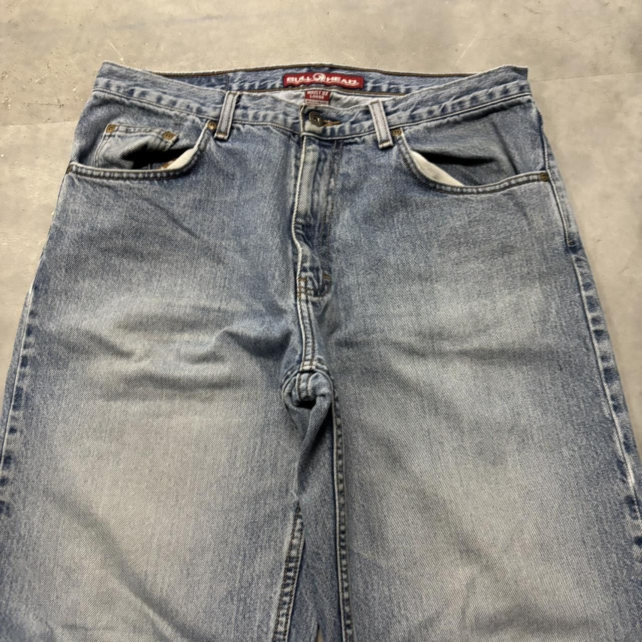 Japanese Brand × Vintage Crazy Vintage Y2K/2000s Baggy Faded Wash Embroidered Flames Skater Denim Jeans! Size US 32 / EU 48 - 5 Thumbnail