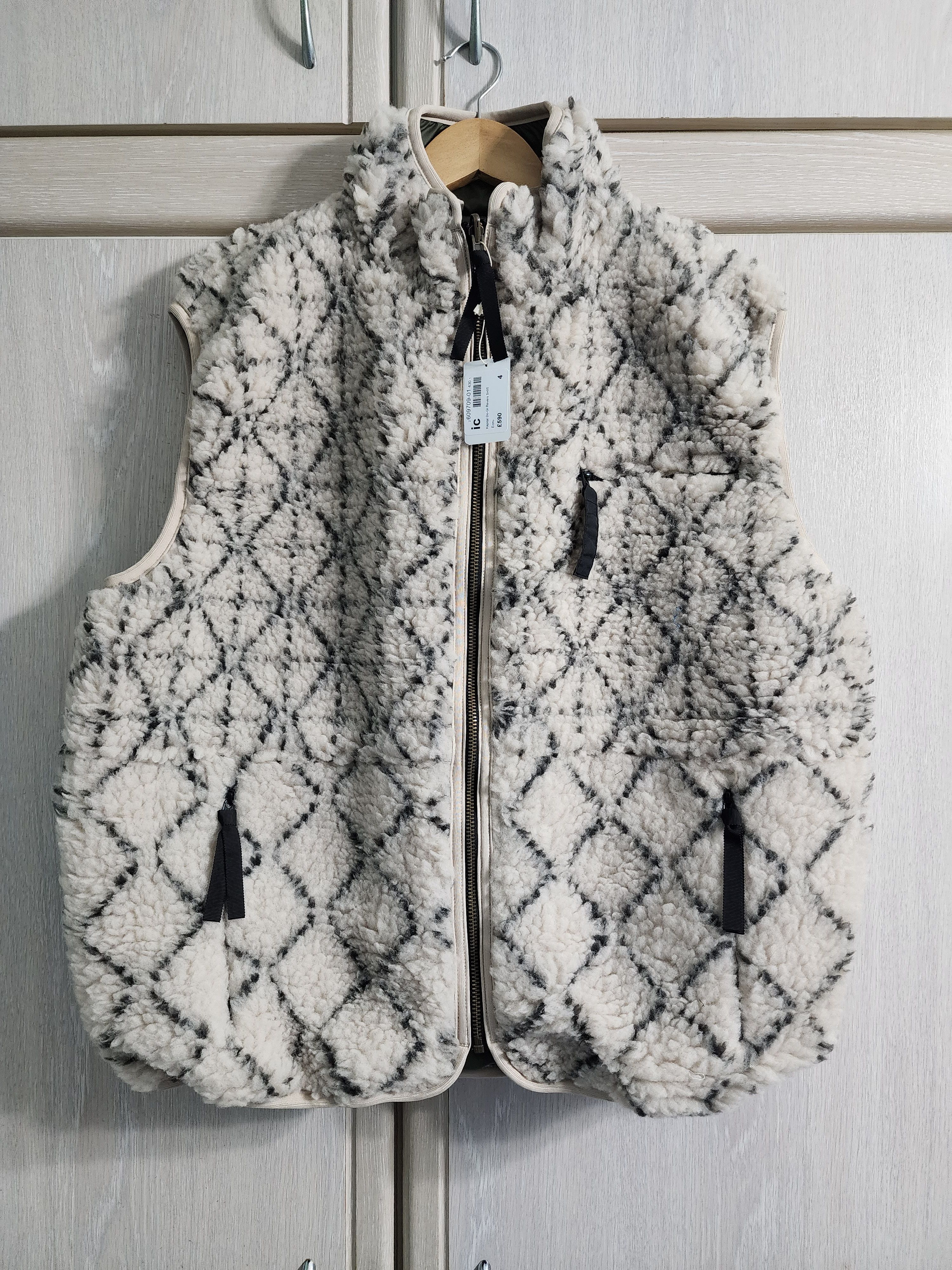 image of Kapital x Kapital Kountry Do-Gi Sashiko Boa Fleece Reversible Vest in Ecru, Men's (Size XL)