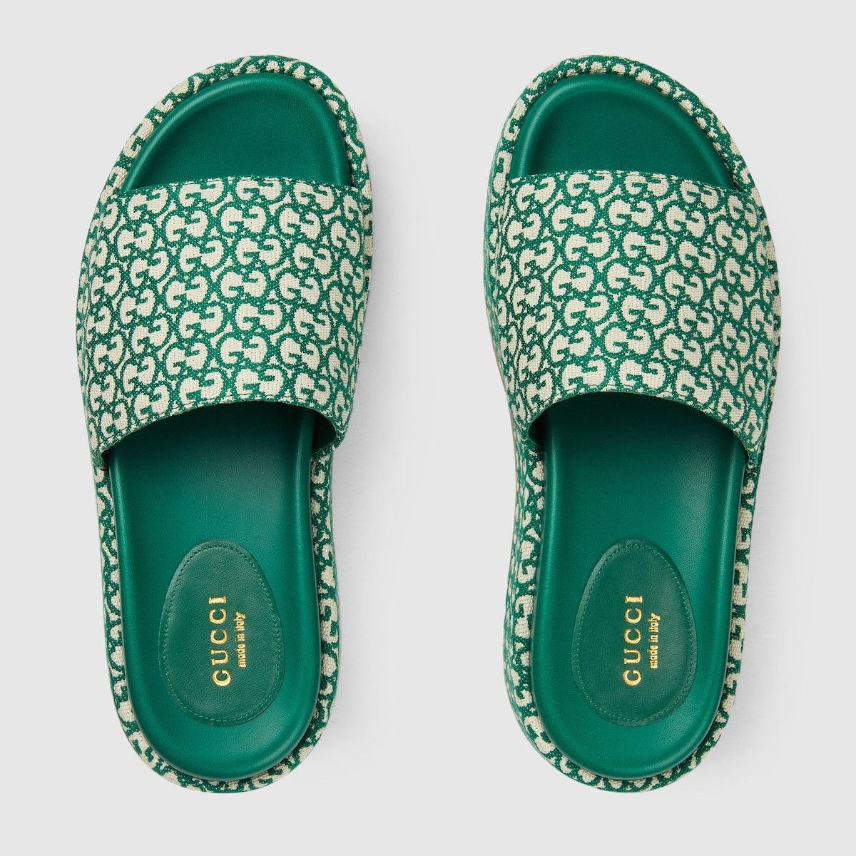 Gucci o1s1wg110425 Women's GG Platform Slide Sandals White & Green Size US 7 / IT 37 - 5 Thumbnail
