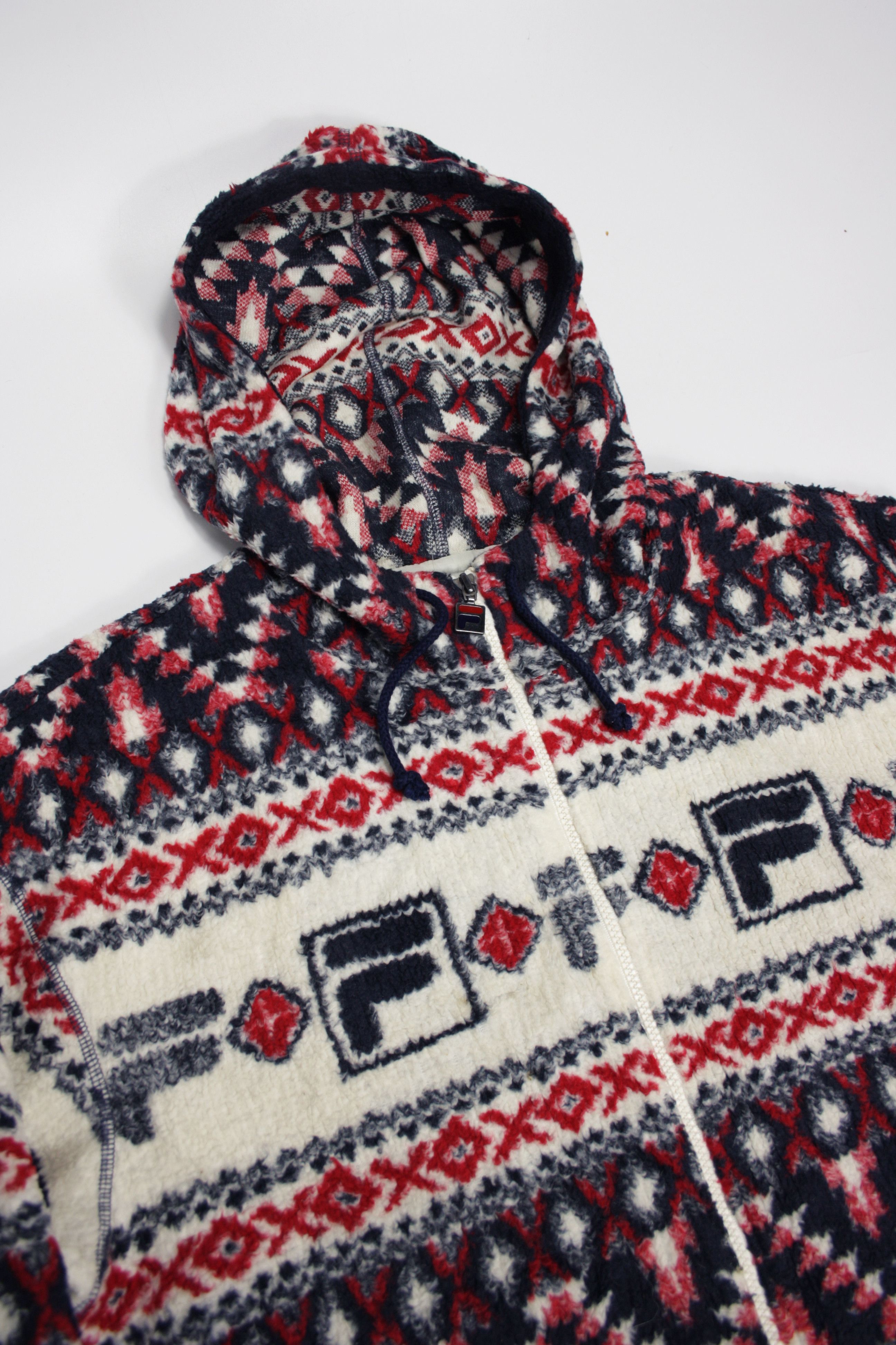 Fila × Japanese Brand × Vintage Fila 90s Vintage Printed Fleece Windbreaker Hooded Jacket Size US M / EU 48-50 / 2 - 4 Thumbnail