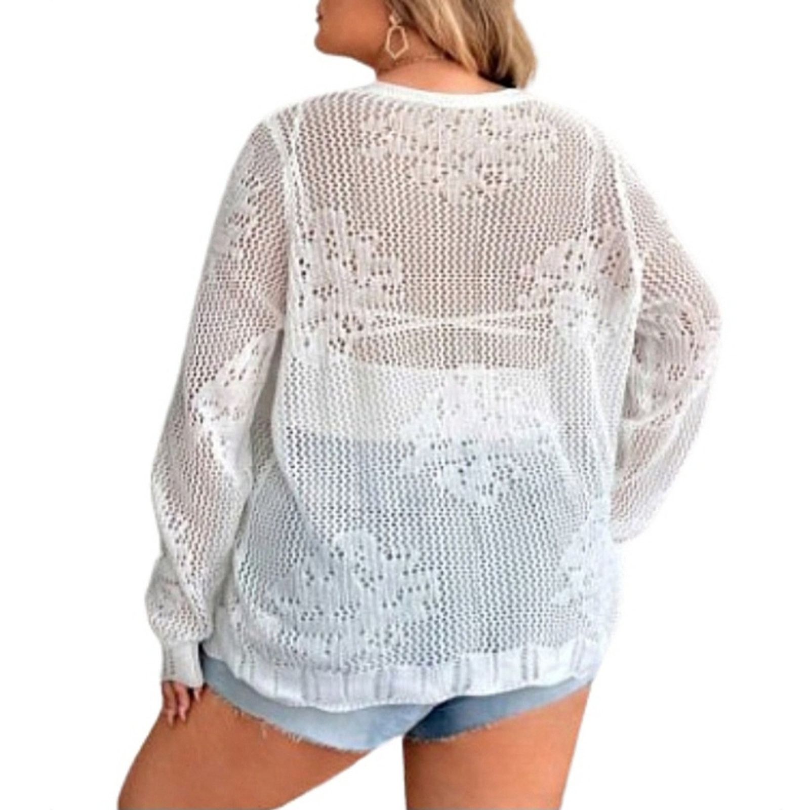 Shein OFF-WHITE ☆ CROCHET STYLE ☆ TIE FRONT ☆ CARDIGAN 6x ☆ NWT Size 4XL / US 24-26 - 6 Thumbnail