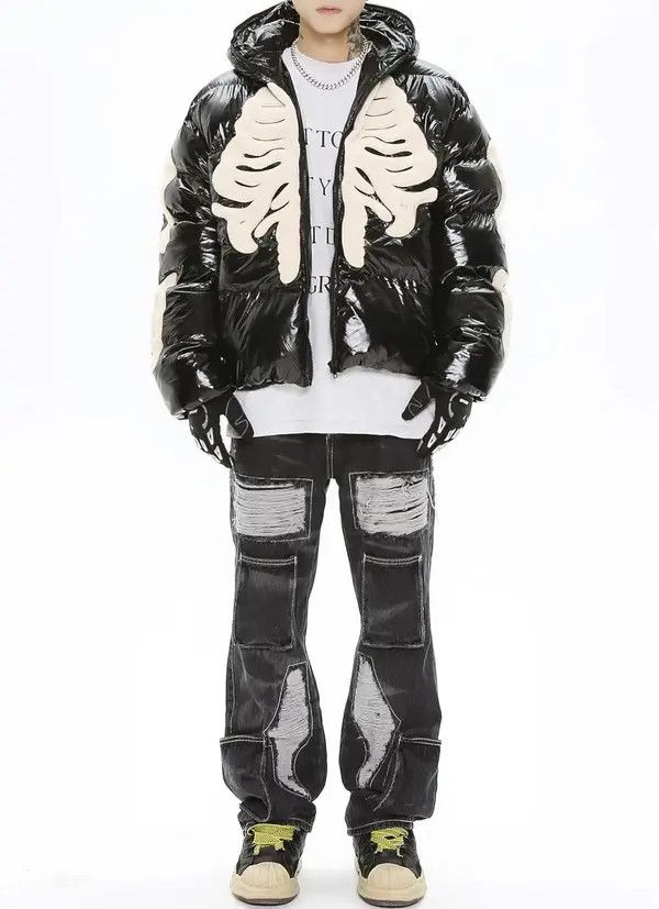 VIBE Skeleton Puffer Jacket Gothic Rock Punk Size US L / EU 52-54 / 3 - 3 Thumbnail