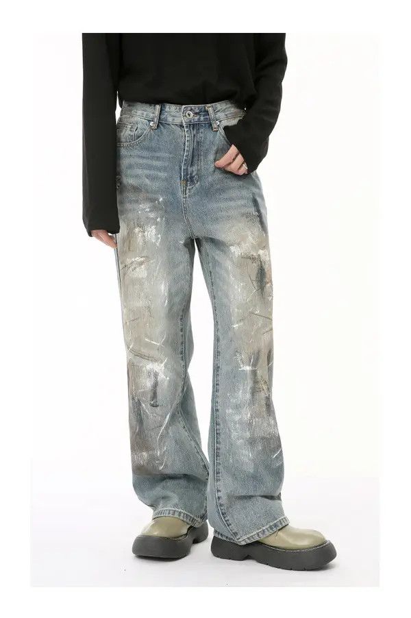 Jean Washed and distressed style dirty graffiti jeans Size US 32 / EU 48 - 8 Thumbnail