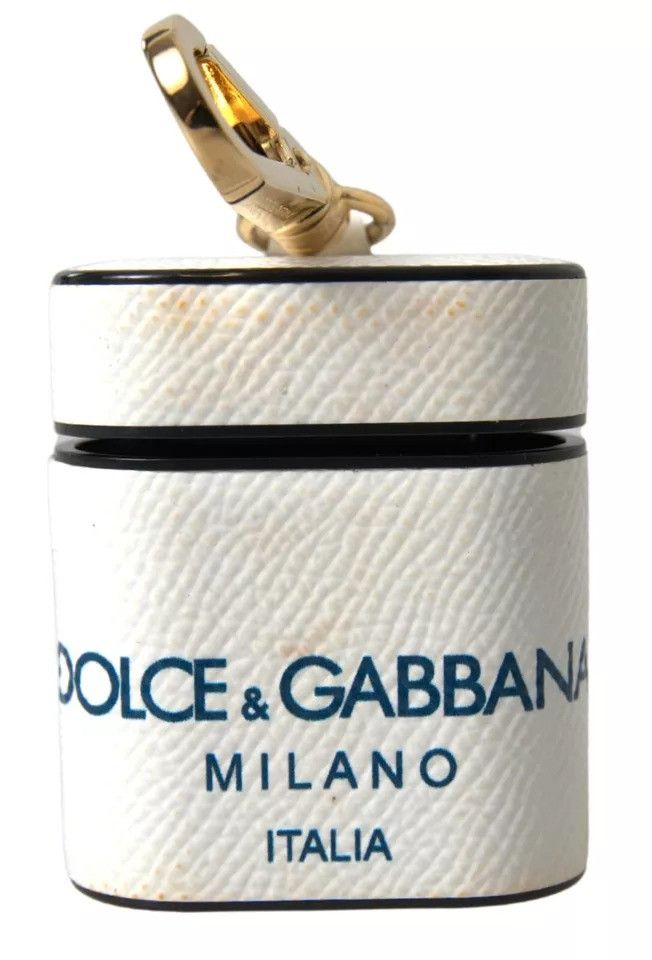 Dolce & Gabbana White Blue Calf Leather Logo Print Strap Airpods Women's Size ONE SIZE - 1 Thumbnail
