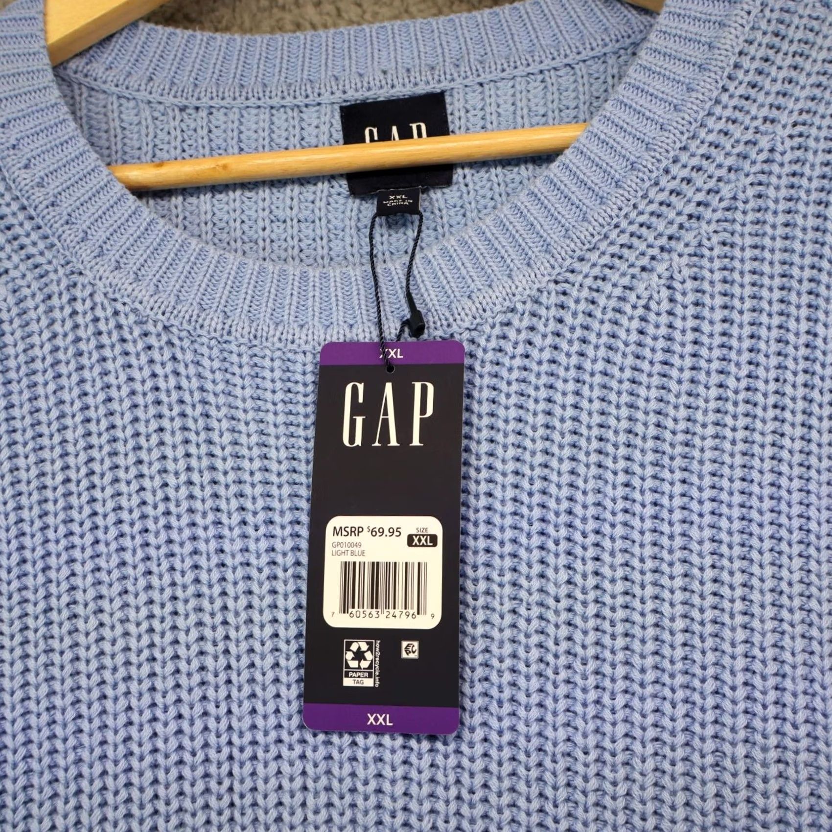 Gap VINTAGE: No Gap Sweater Womens XX-Large Blue 100% Cotton Crew Neck Pullover Knitted Knit Regular Long Sleeve NWT Size XXL / US 16-18 / IT 52-54 - 2 Thumbnail