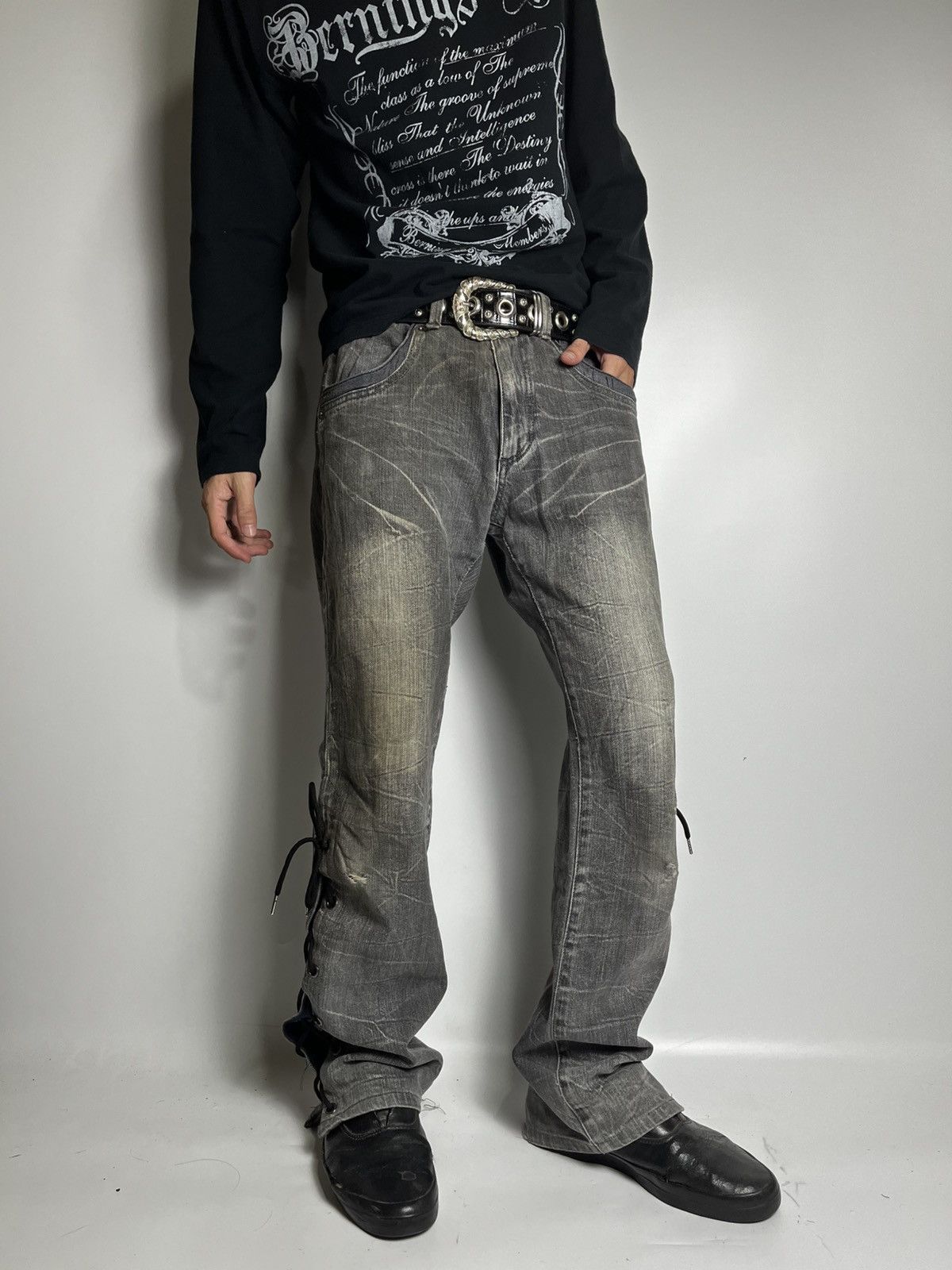Japanese Brand Lace up Flared double focus wash japanese brand Size US 32 / EU 48 - 4 Thumbnail