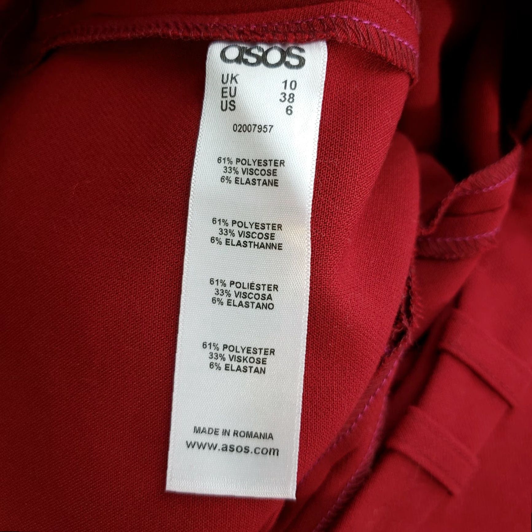 Asos ASOS Womens Pants Size 6 Red High Rise Pleated Front Dress Pants Womens Size 28" / US 6 / IT 42 - 6 Thumbnail