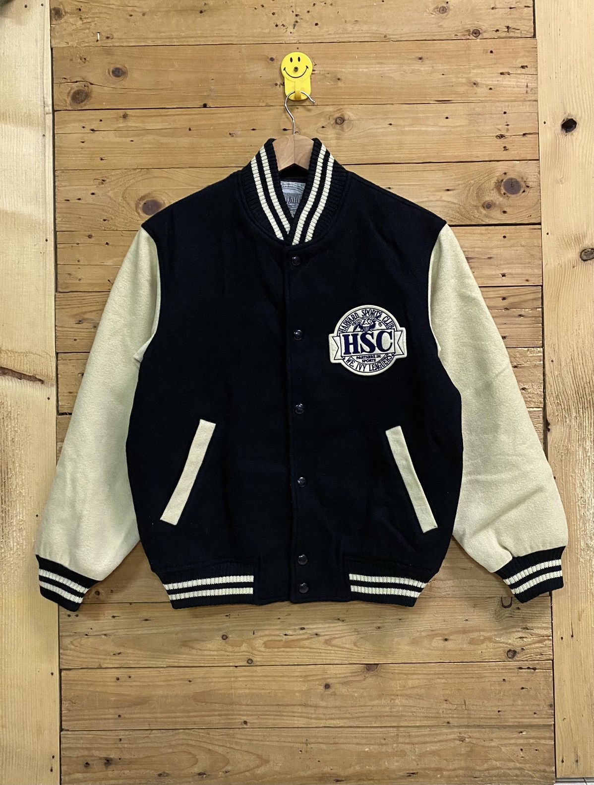 image of Vintage Harvard Sports Club Varsity Jacket in Black, Men's (Size Medium)