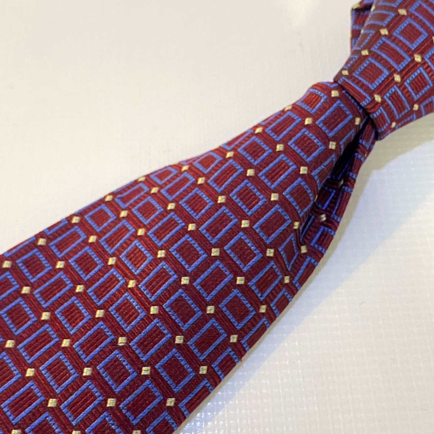 Vintage D'Este Mens Tie Red and Blue Geometric Pattern Silk 100% Silk Tie NEW Ships Next Business Day Size ONE SIZE - 2 Thumbnail