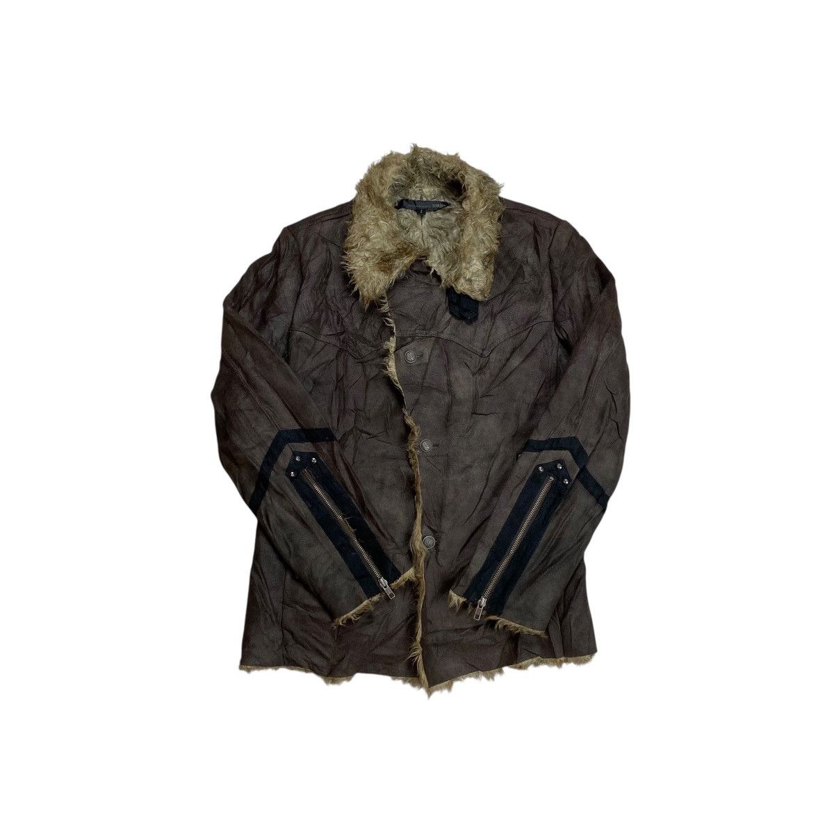 Schlussel Schlussel Asymmetric Button Fur Leather Jacket Size US M / EU 48-50 / 2 - 9 Thumbnail
