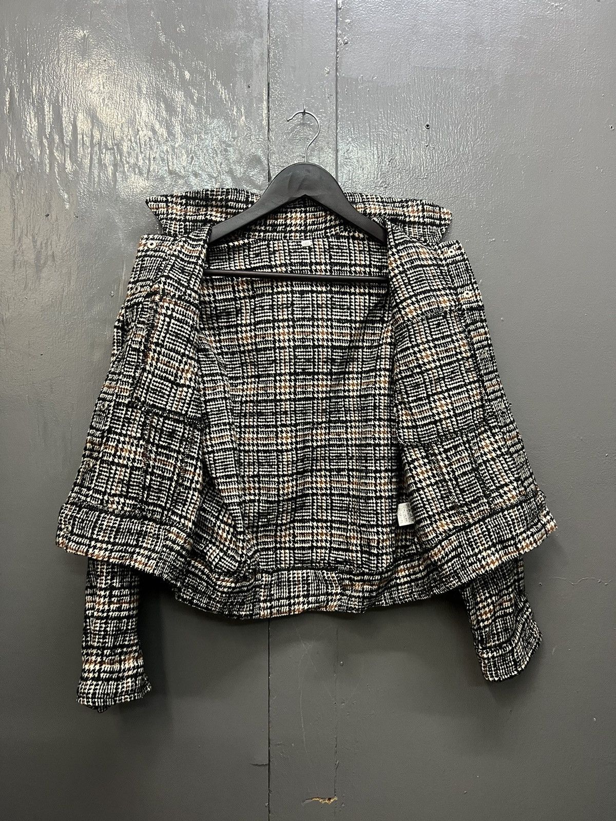Japanese Brand Wool Plaid Crop Snap On Button Jacket Size M / US 6-8 / IT 42-44 - 5 Thumbnail