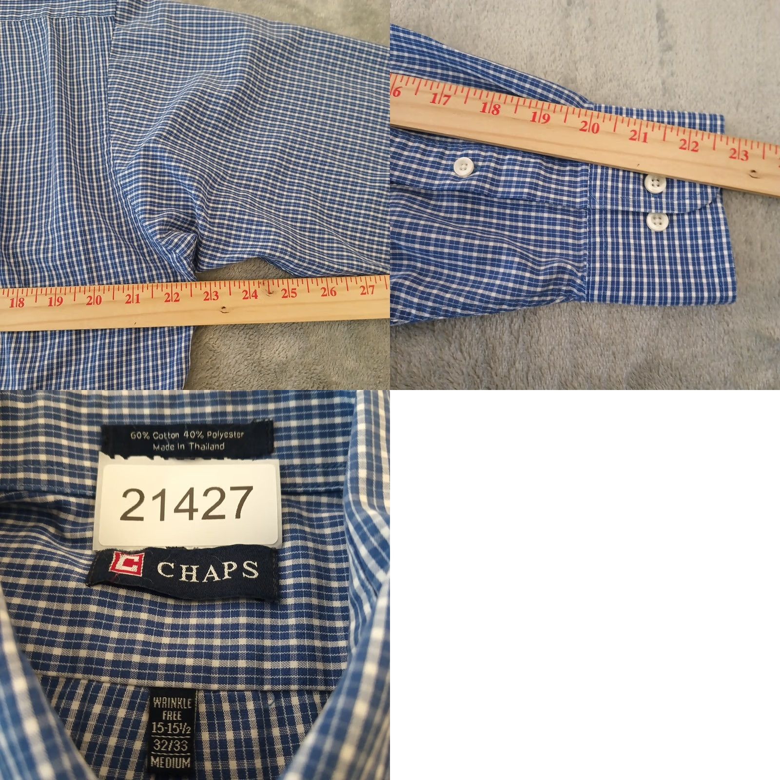 Chaps Chaps Shirt Mens Medium Blue Plaid Long Sleeve Button Down Cotton Blend Regular M Navy/Blue Mens Size US M / EU 48-50 / 2 - 8 Thumbnail