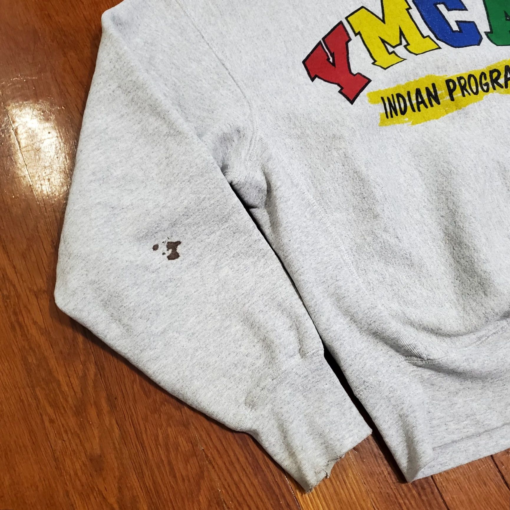 Lee VINTAGE Sweatshirt 1990s YMCA Gray Logo Sz L Rare Thrashed Distressed Stained Size US L / EU 52-54 / 3 - 2 Thumbnail