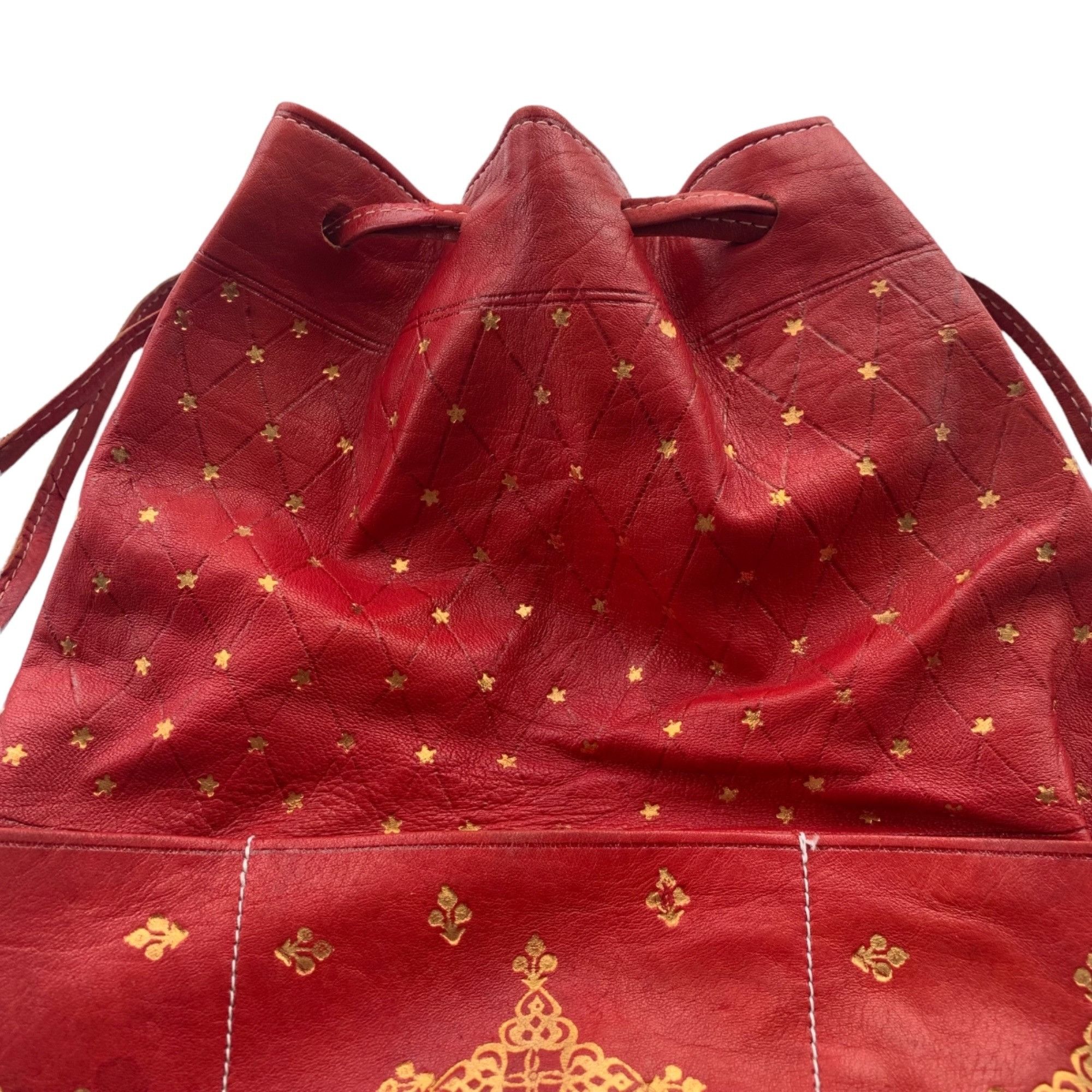 Vintage Vintage Red Leather Gold Foiled Star Print Drawstring Bucket Size ONE SIZE - 6 Thumbnail