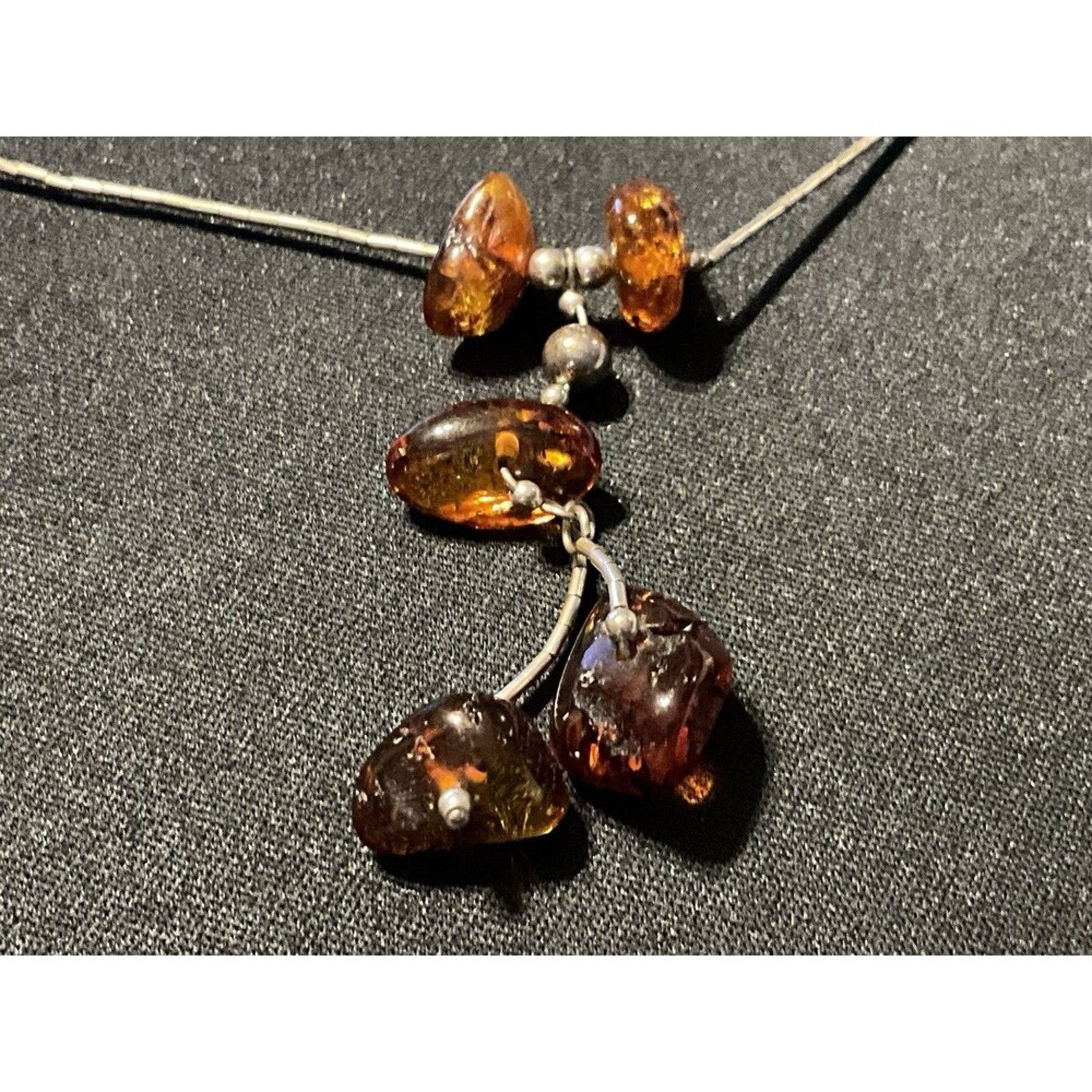 Other 16in 925 Liquid Silver Amber Necklace W/ 2in Drop Size ONE SIZE - 1 Thumbnail