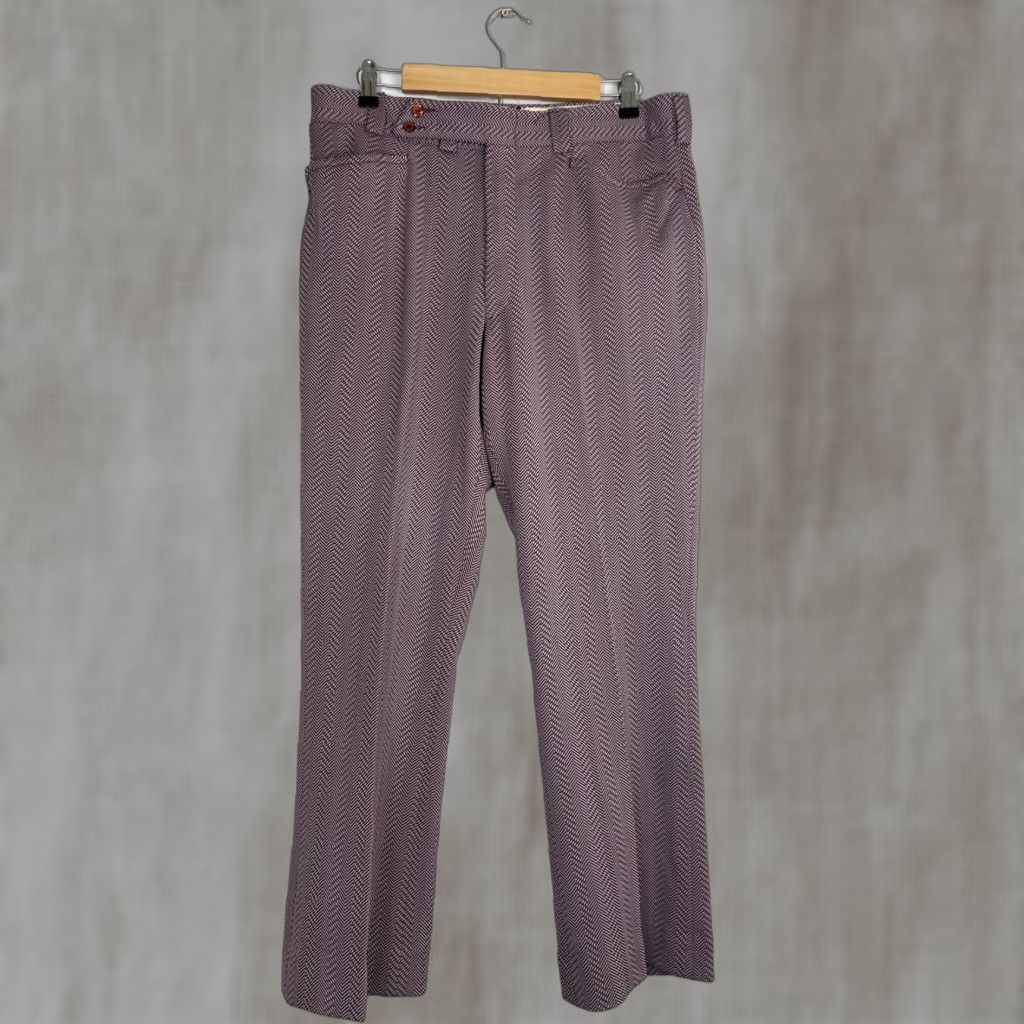 Armani VINTAGE Marman Pants 34x30 Mens/Unisex Polyester Herringbone Maroon White 60s 1960s Size US 34 / EU 50 - 1 Thumbnail