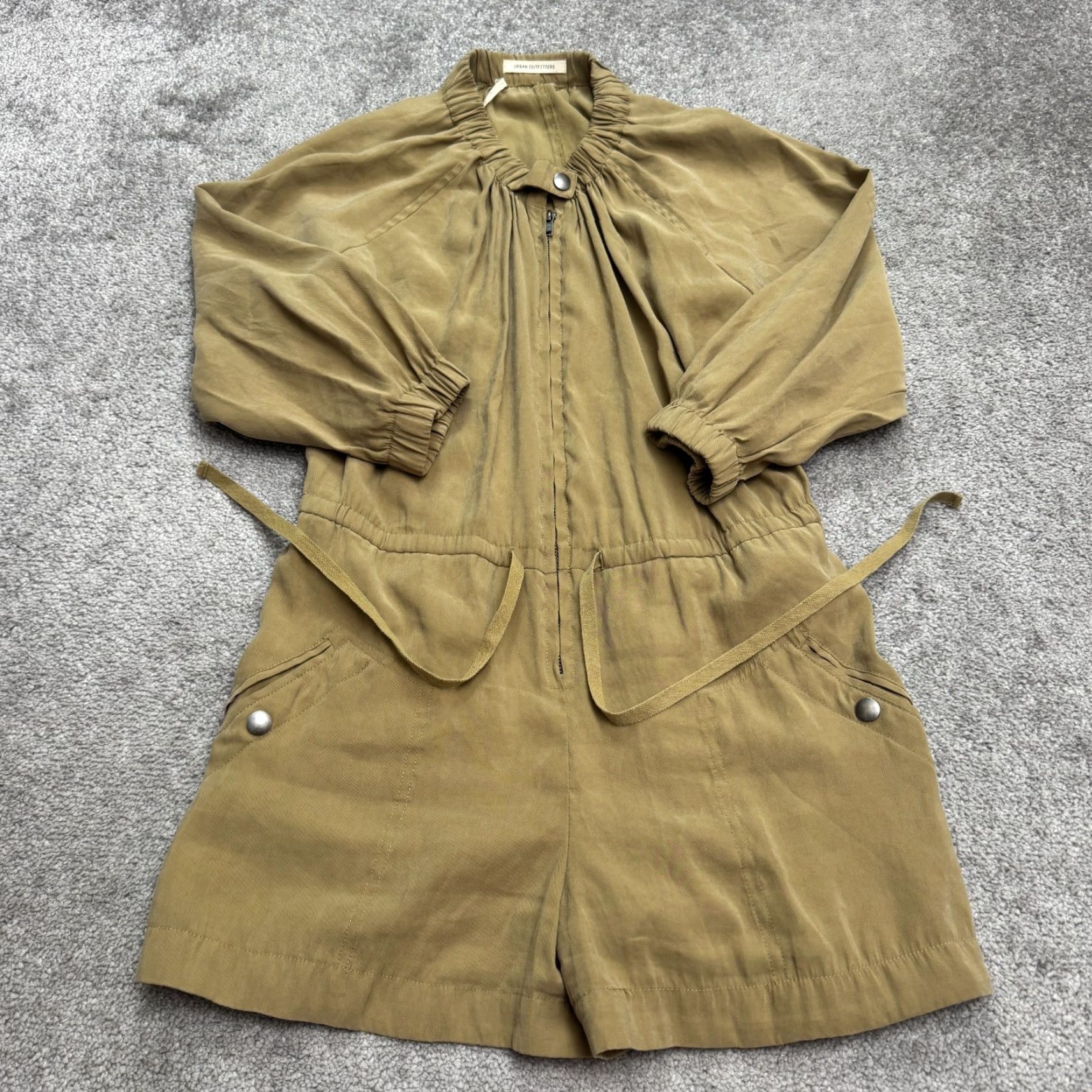 Urban Outfitters Urban Outfitters Romper Womens XS Green Zip Front Long Sleeve Elastic Waist Boho Size XS / US 0-2 / IT 36-38 - 2 Thumbnail