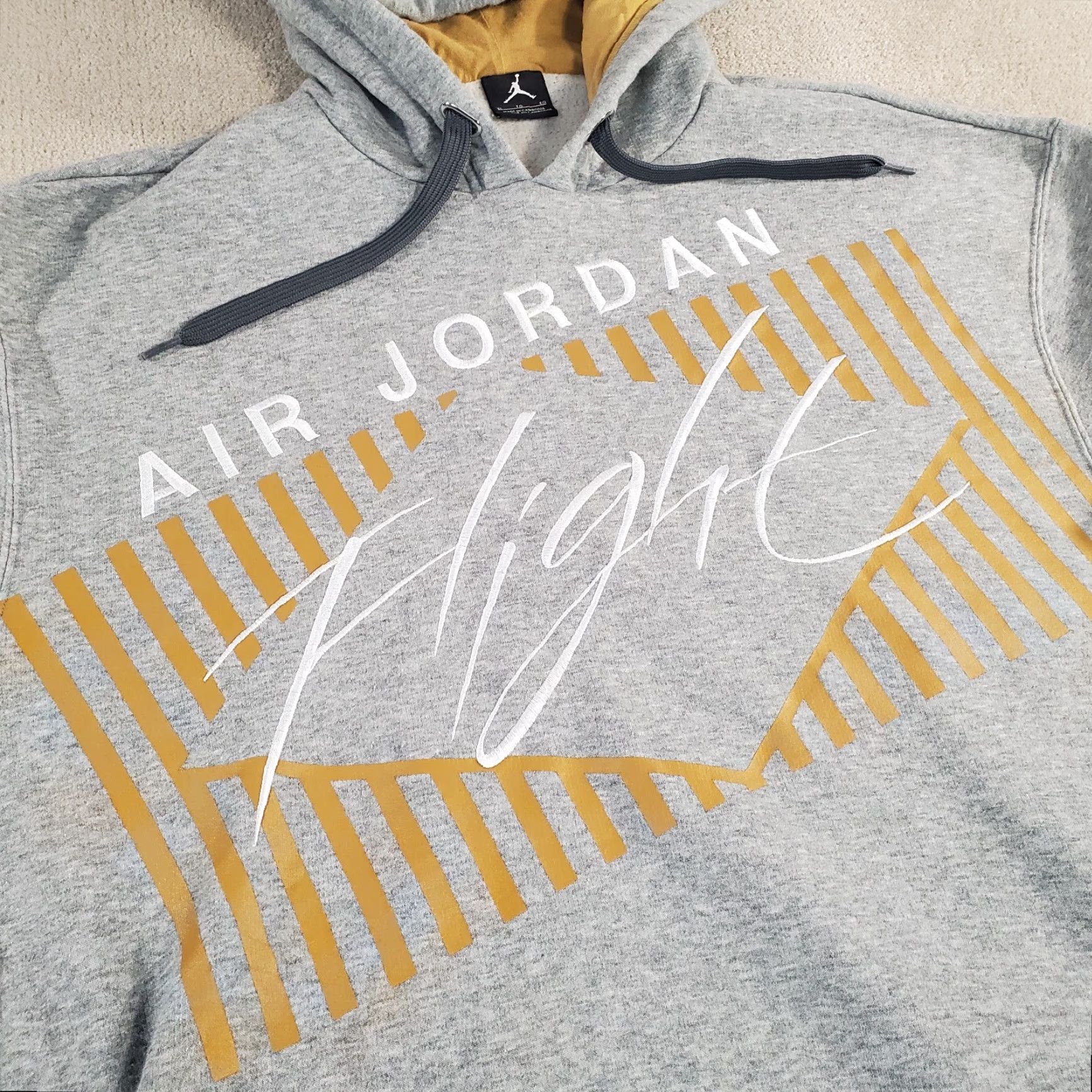 Jordan Brand Nike Air Jordan Hoodie Mens XL Gray Flight Pullover Spellout 427348 063 Size US XL / EU 56 / 4 - 2 Thumbnail