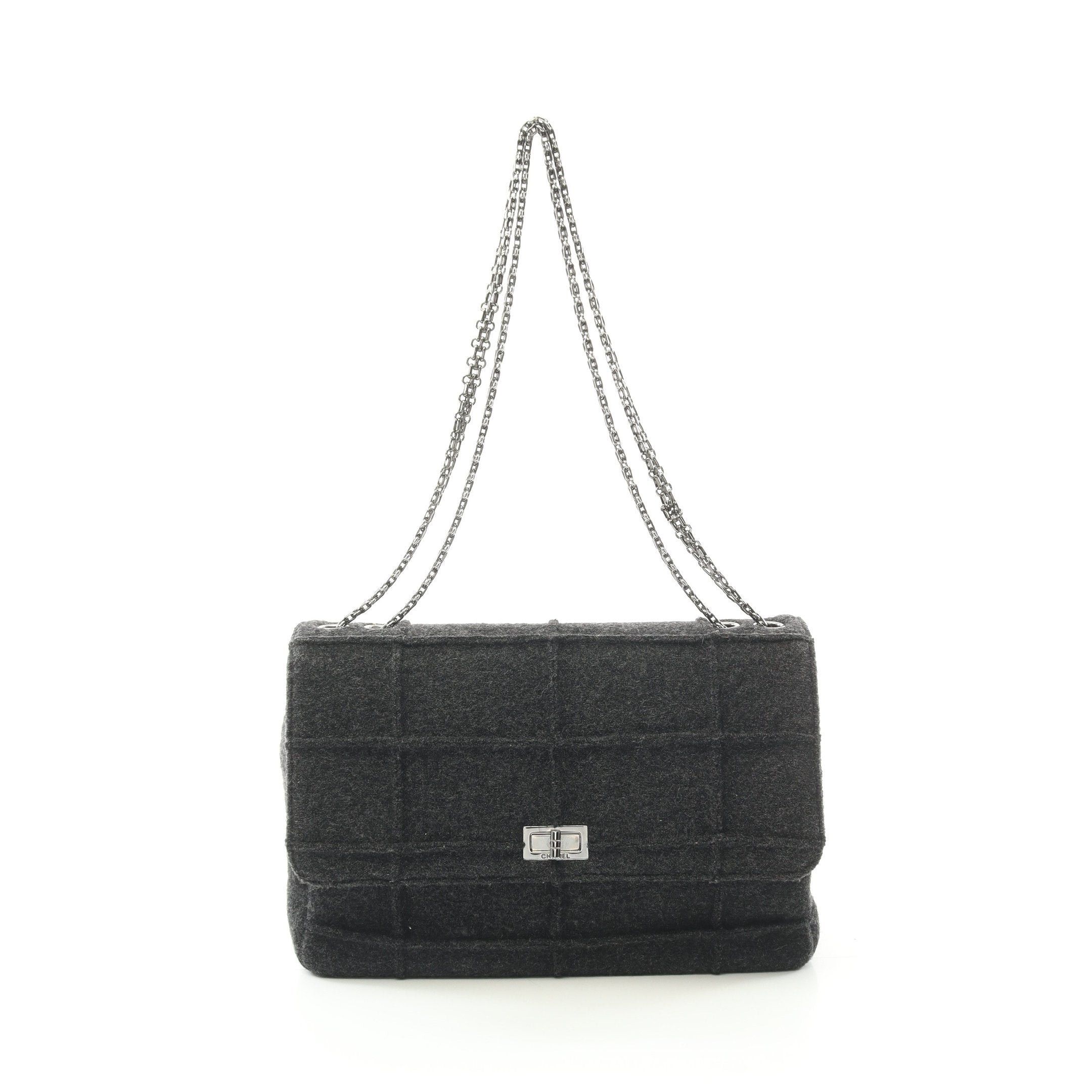 Chanel Chanel 2.55 Chocolate Bar Double Chain Shoulder Bag Feutre Gray Silver Hardware Size ONE SIZE - 1 Thumbnail