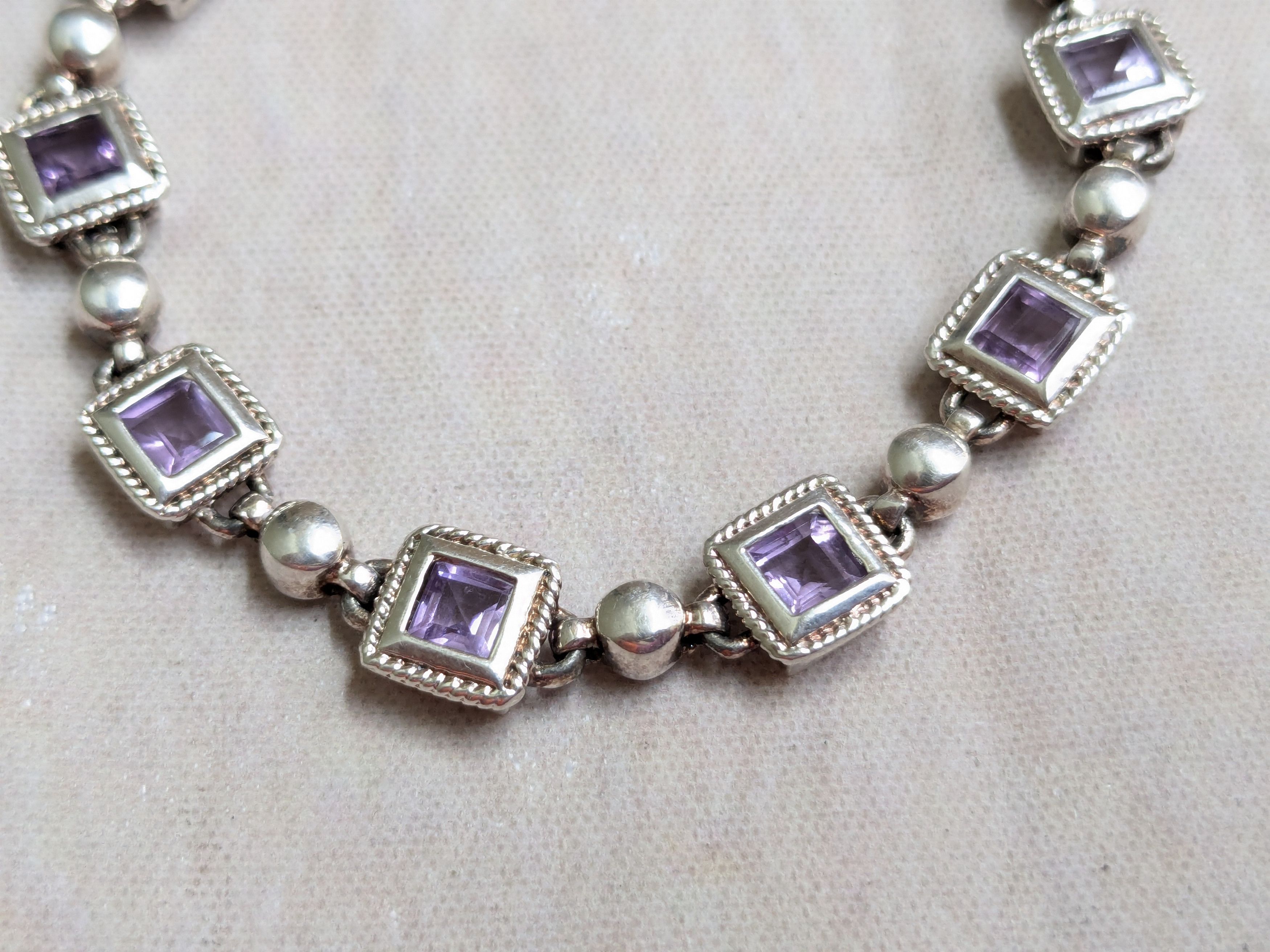 Sterling Silver Sterling Silver Tennis Bracelet Purple Amethyst Square 7.25 Size ONE SIZE - 5 Thumbnail