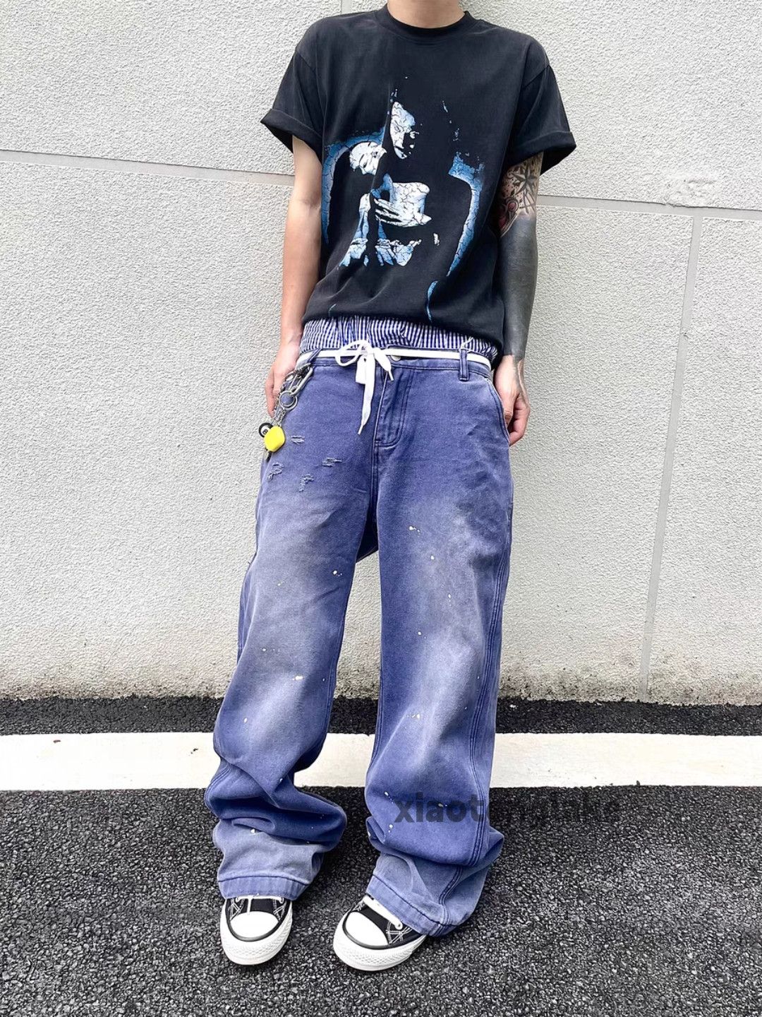 Designer Unisex washed faded loose baggy hiphop carpenter pants Size US 26 / EU 42 - 2 Thumbnail