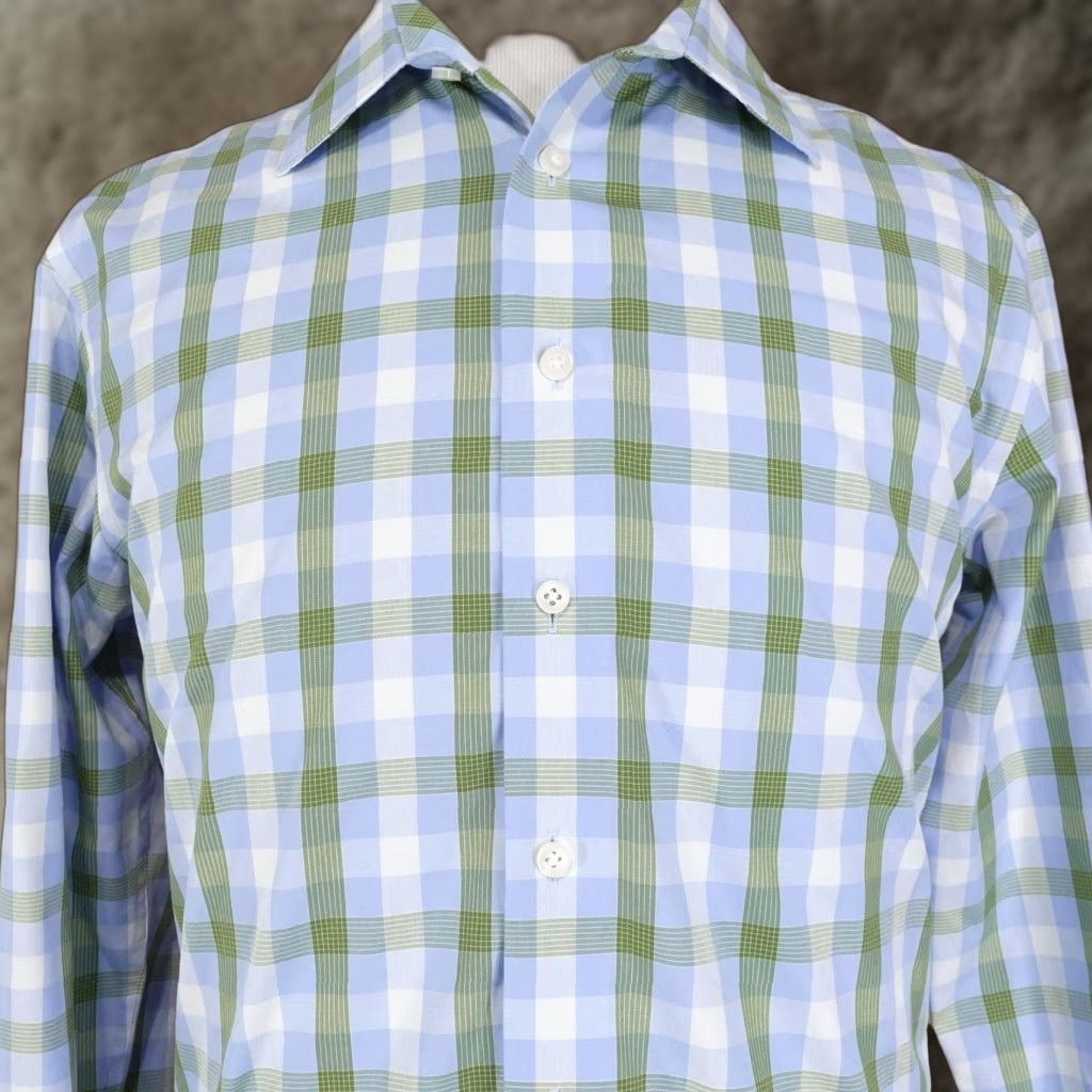 Egara EGARA Slim Fit VINTAGE Blue Check Button-Up Dress Shirt Big & Tall  Size 18.5 36/37 Mens | Grailed