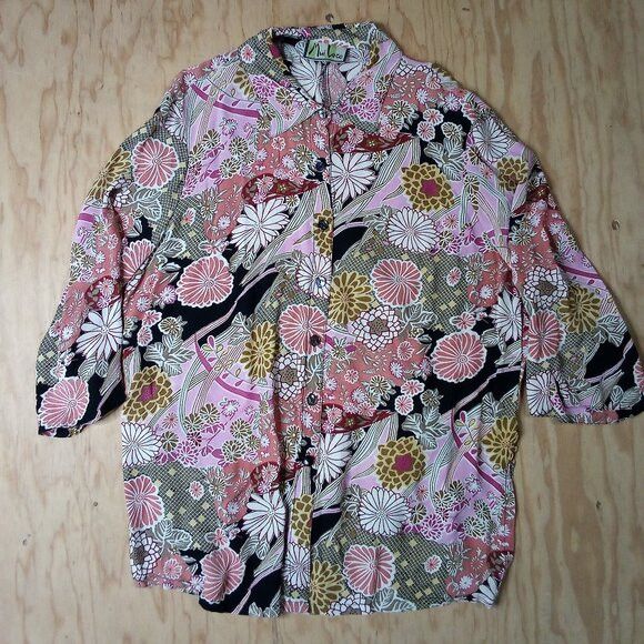 Vintage Vintage Mui Loco Abstract Geometric Floral Rayon Disco Shirt Size XL / US 12-14 / IT 48-50 - 2 Thumbnail