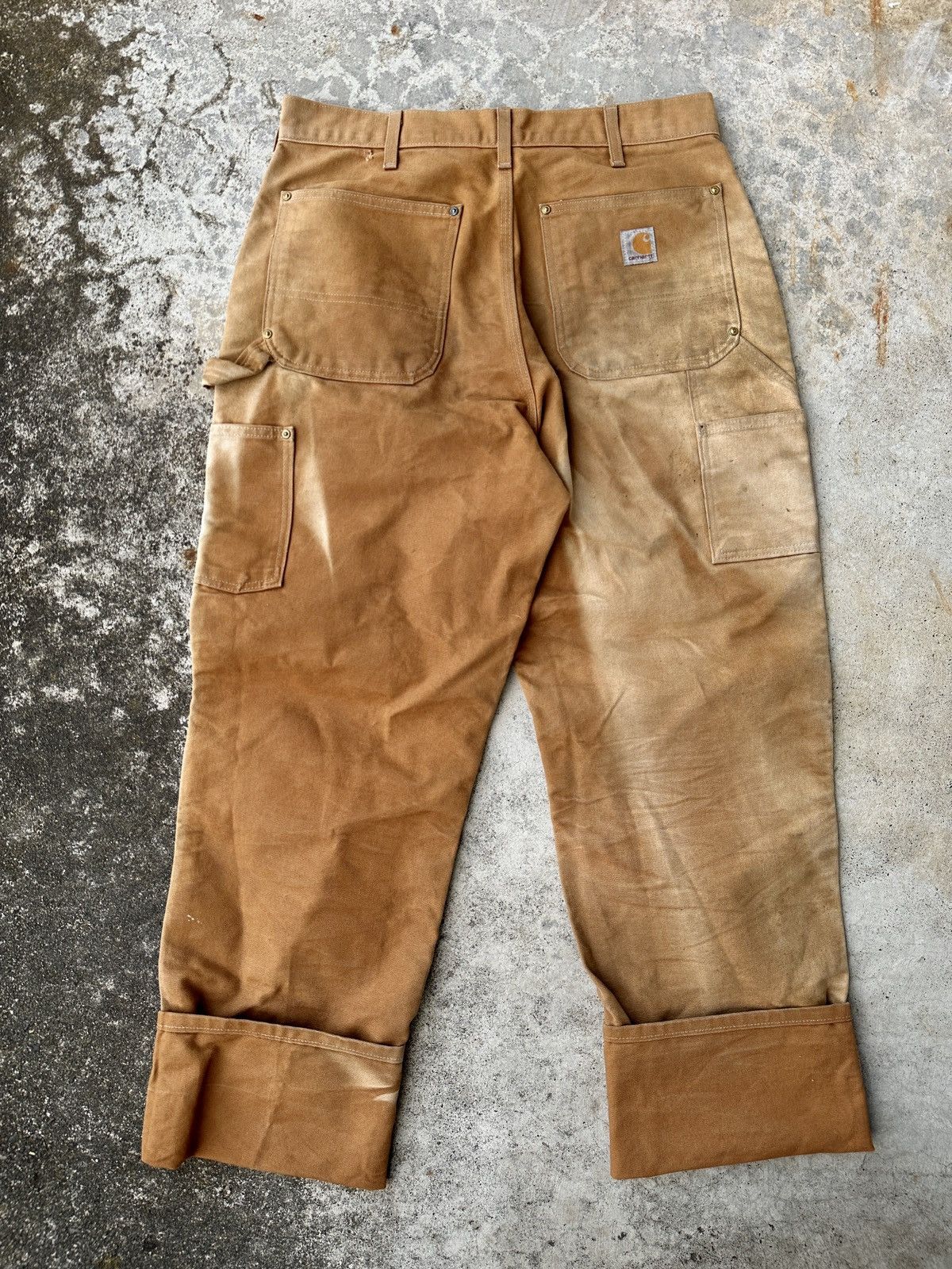 Sun fade bleached Trashed dungarees double knee carpenter